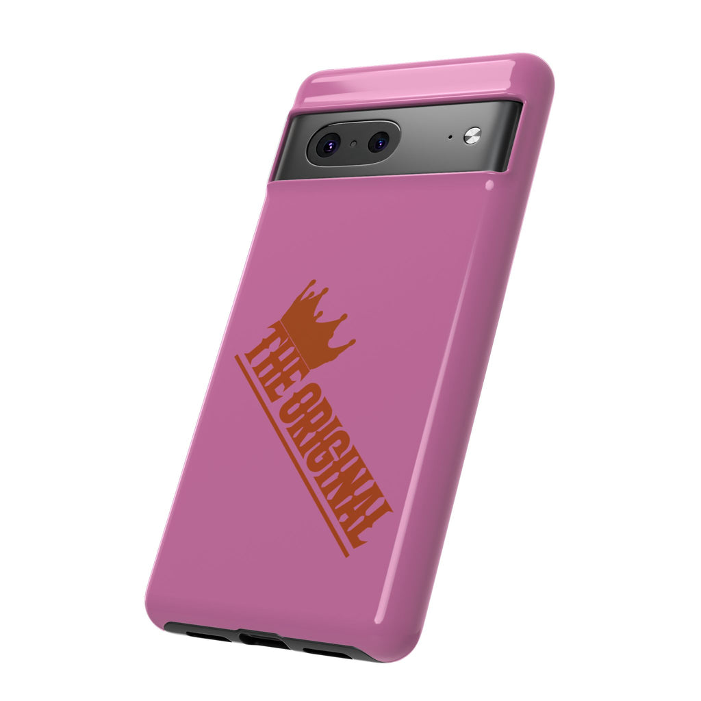 Pink phone case with red THE ORIGINAL logo – Christian streetwear style