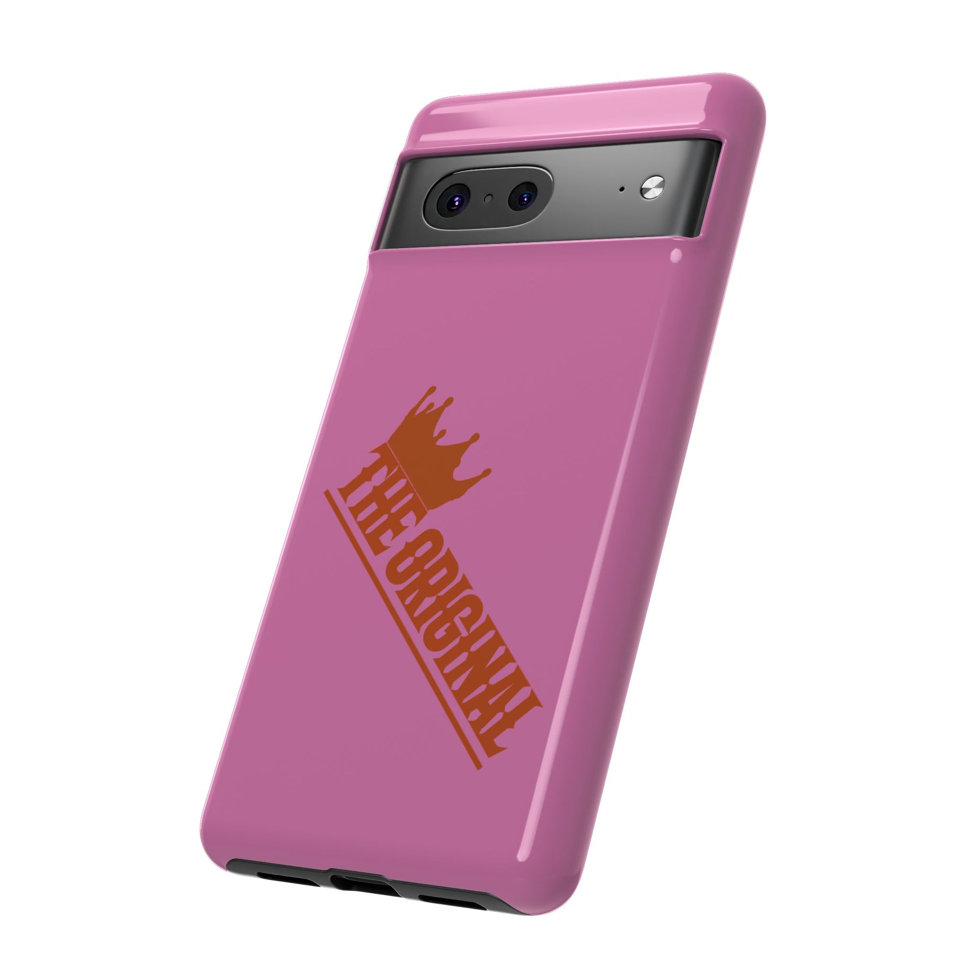 Pink phone case with red THE ORIGINAL logo – Christian streetwear style