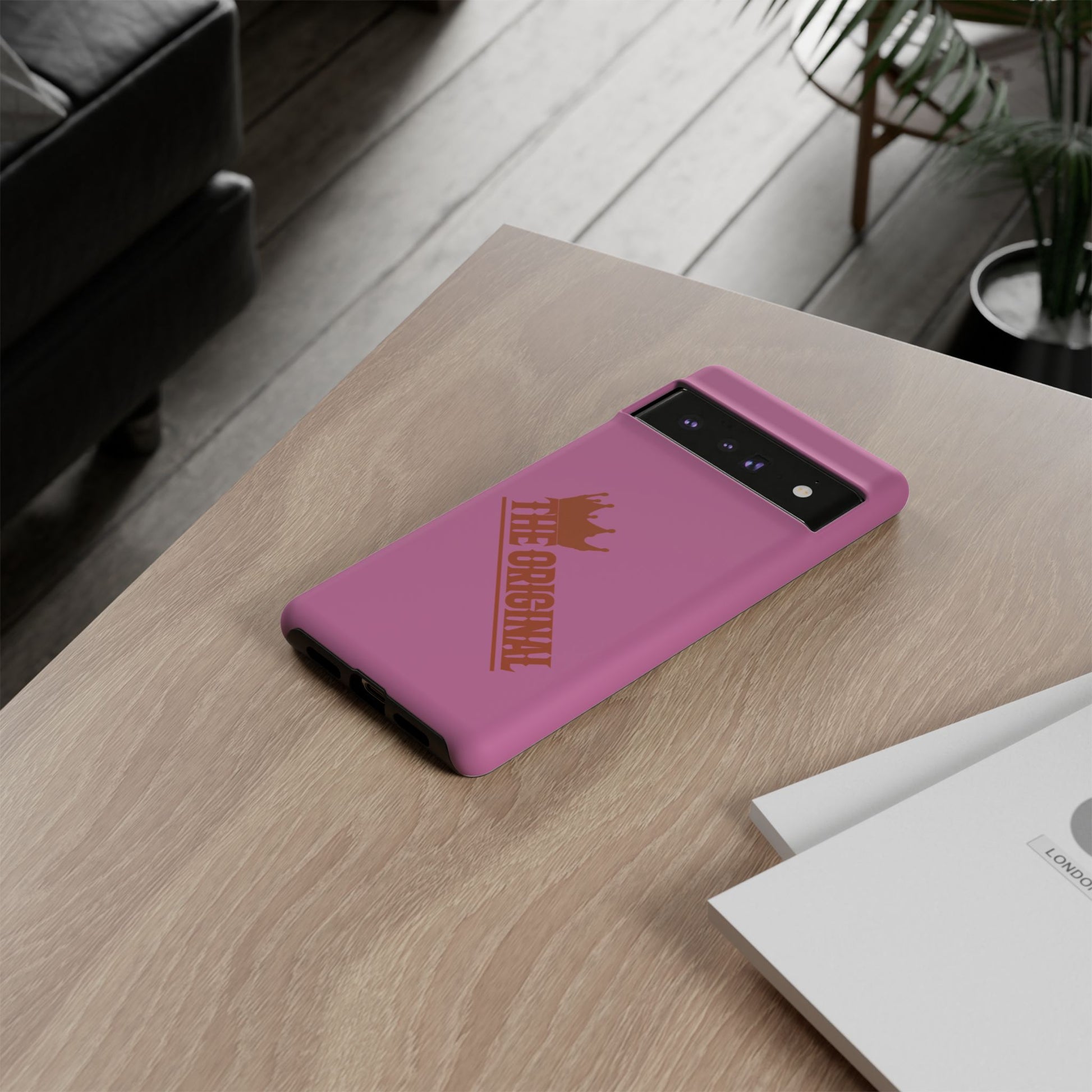 Pink phone case with red THE ORIGINAL logo – Christian streetwear style