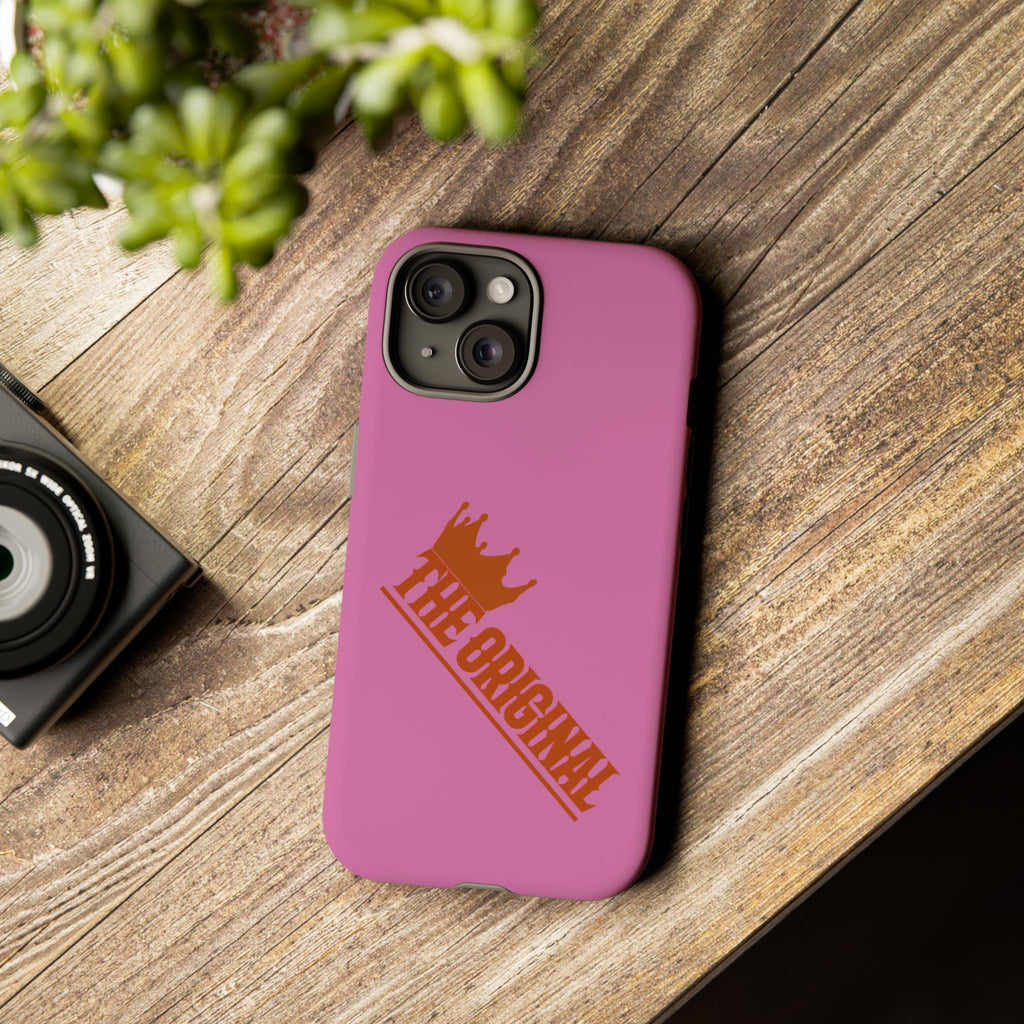 Pink phone case with red THE ORIGINAL logo – Christian streetwear style