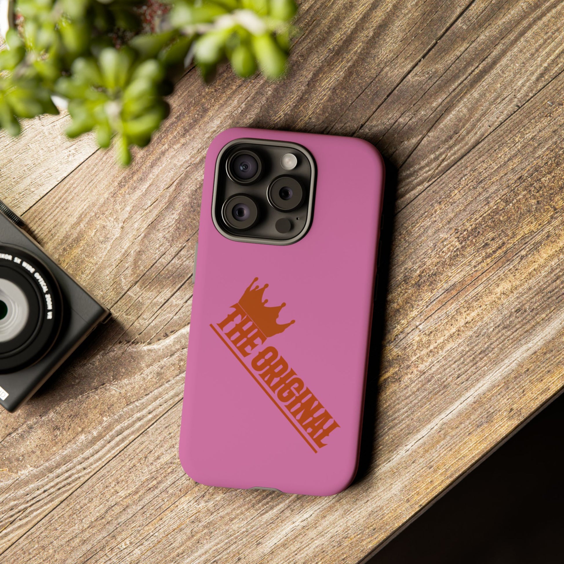 Pink phone case with red THE ORIGINAL logo – Christian streetwear style