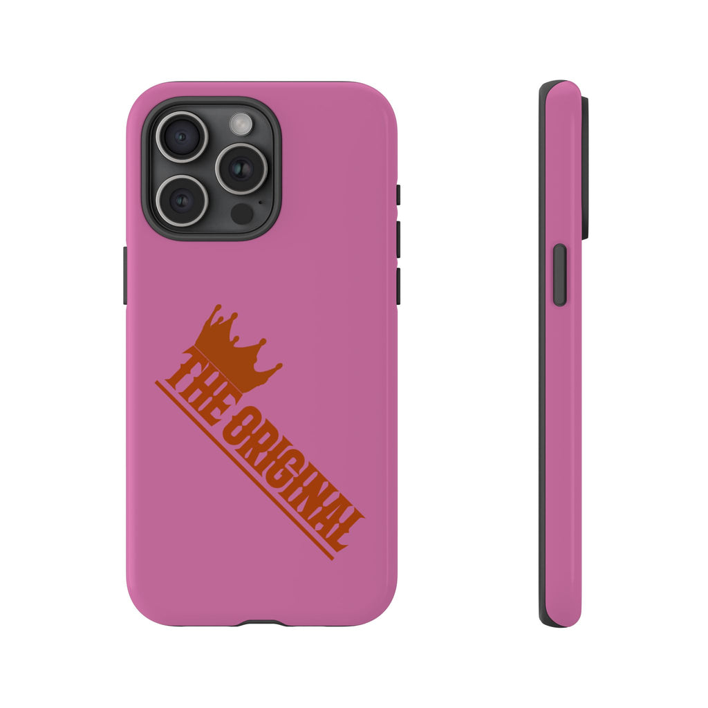 Pink phone case with red THE ORIGINAL logo – Christian streetwear style