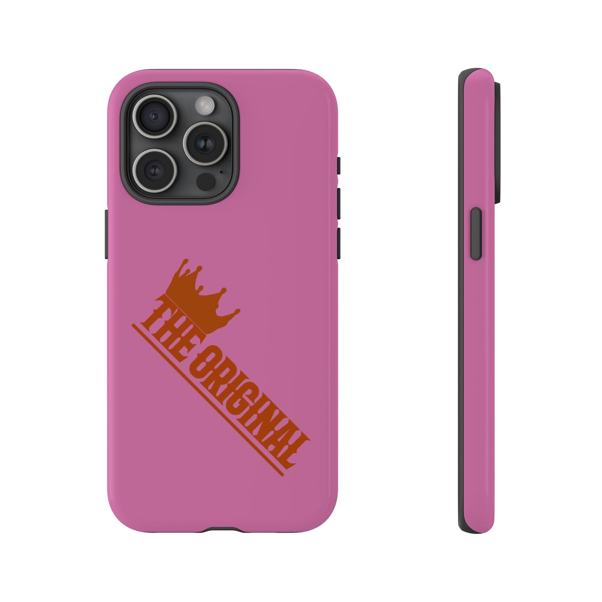 Pink phone case with red THE ORIGINAL logo – Christian streetwear style