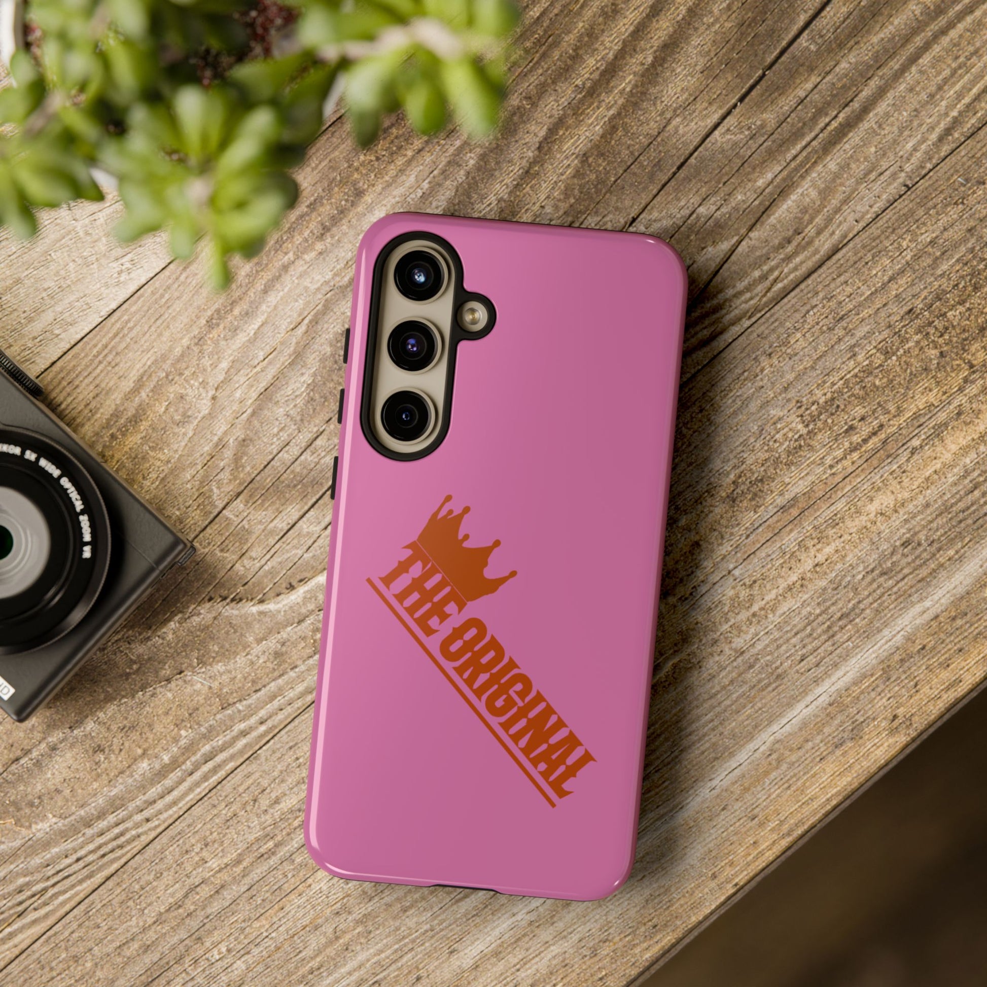 Pink phone case with red THE ORIGINAL logo – Christian streetwear style