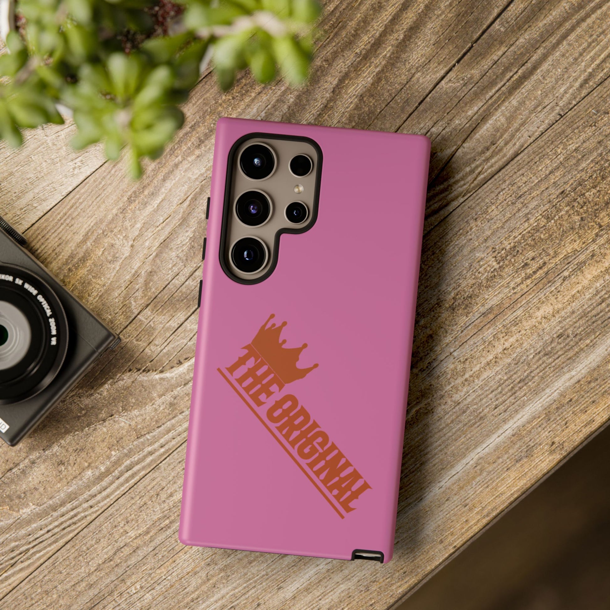 Pink phone case with red THE ORIGINAL logo – Christian streetwear style