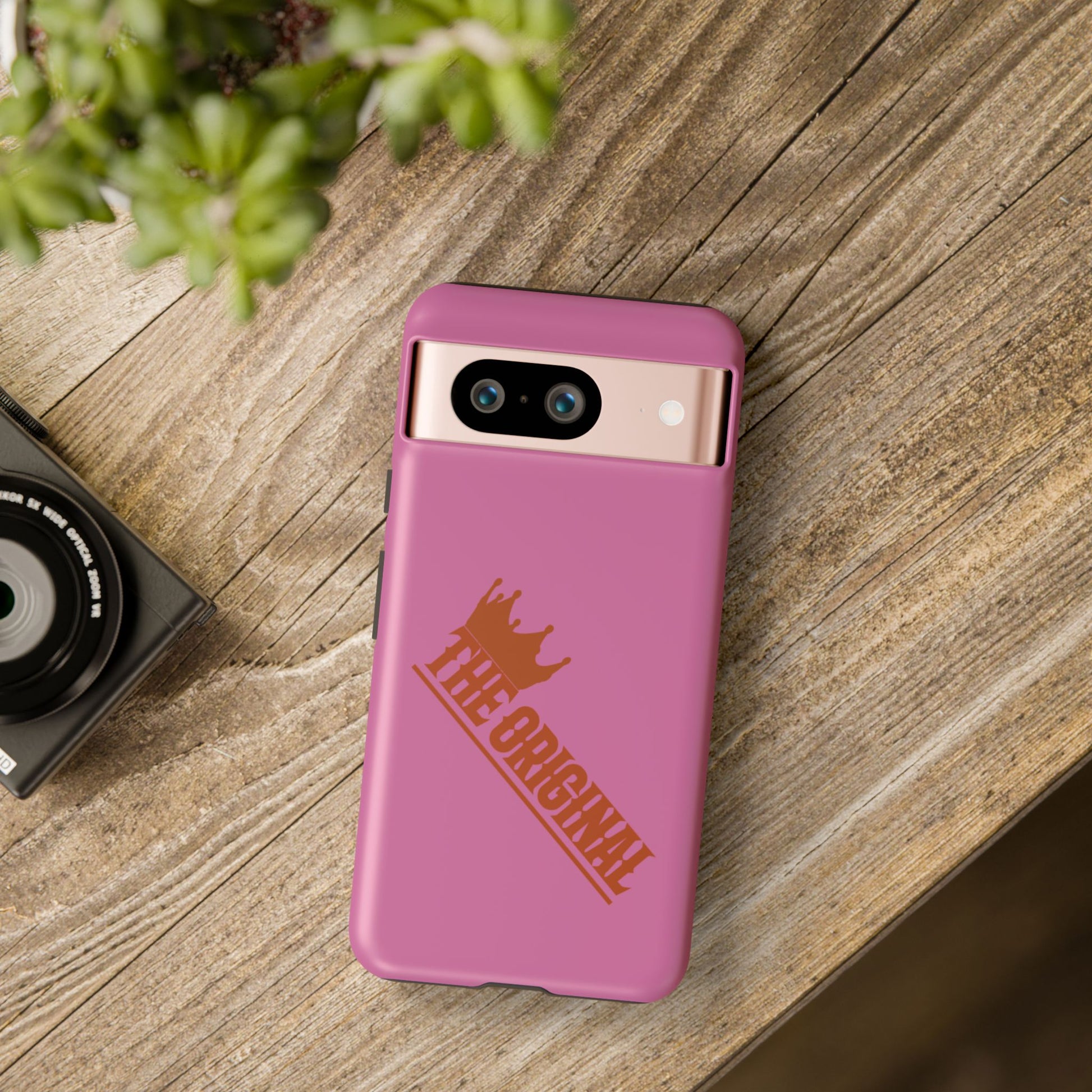 Pink phone case with red THE ORIGINAL logo – Christian streetwear style