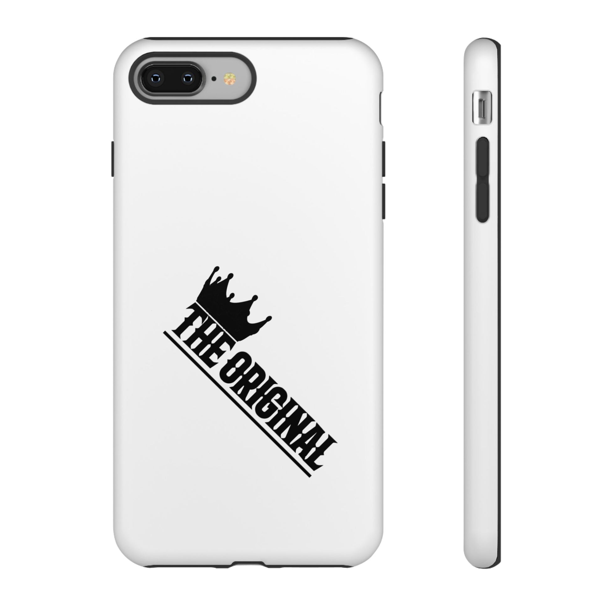 White Christian phone case with black The Original print – durable dual-layer protection with faith-based style