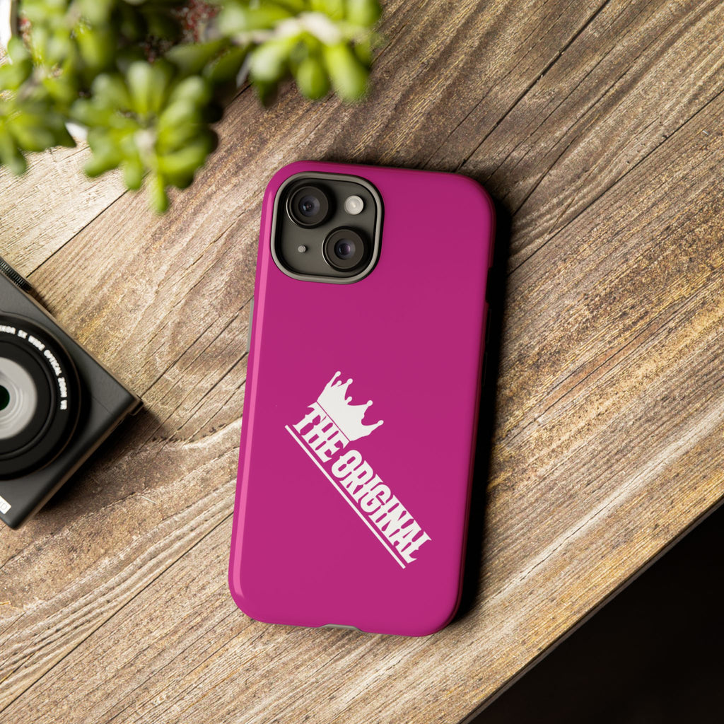 Pink phone case with white THE ORIGINAL print – Christian streetwear style