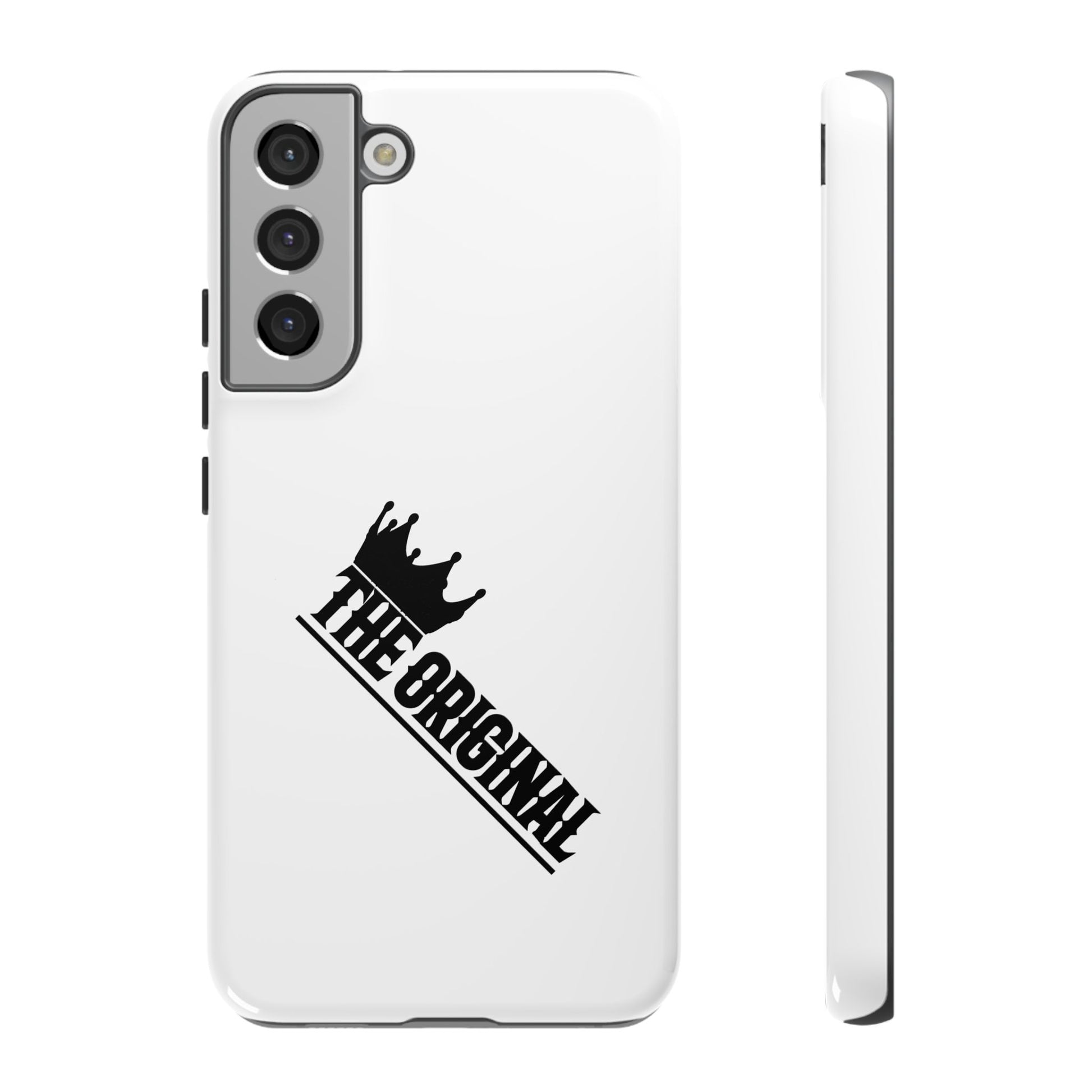 White Christian phone case with black The Original print – durable dual-layer protection with faith-based style