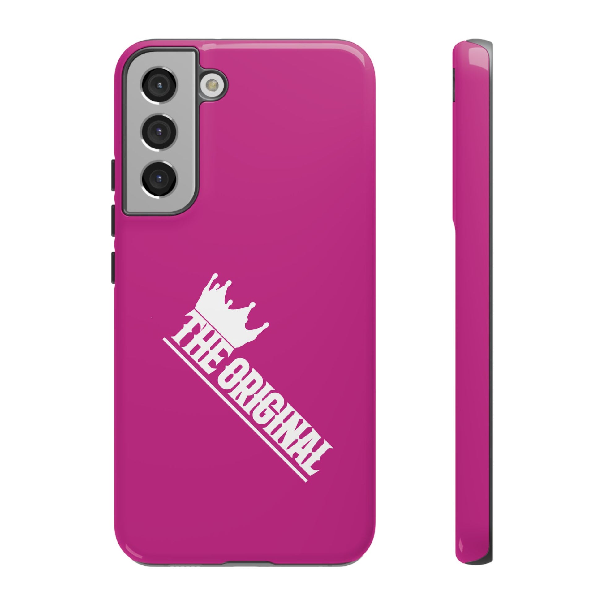 Pink phone case with white THE ORIGINAL print – Christian streetwear style