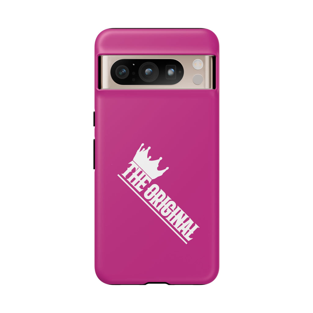Pink phone case with white THE ORIGINAL print – Christian streetwear style