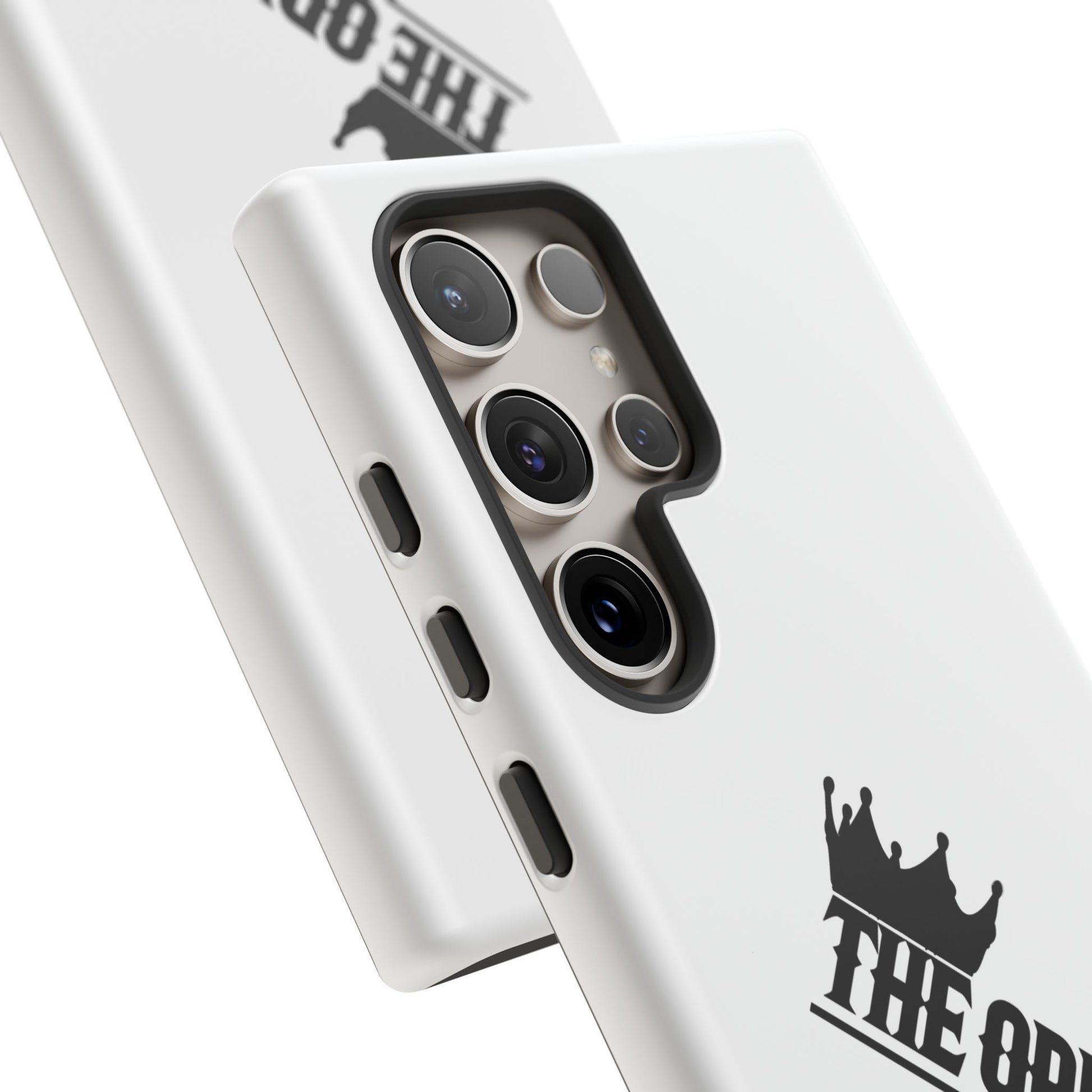 White Christian phone case with black The Original print – durable dual-layer protection with faith-based style