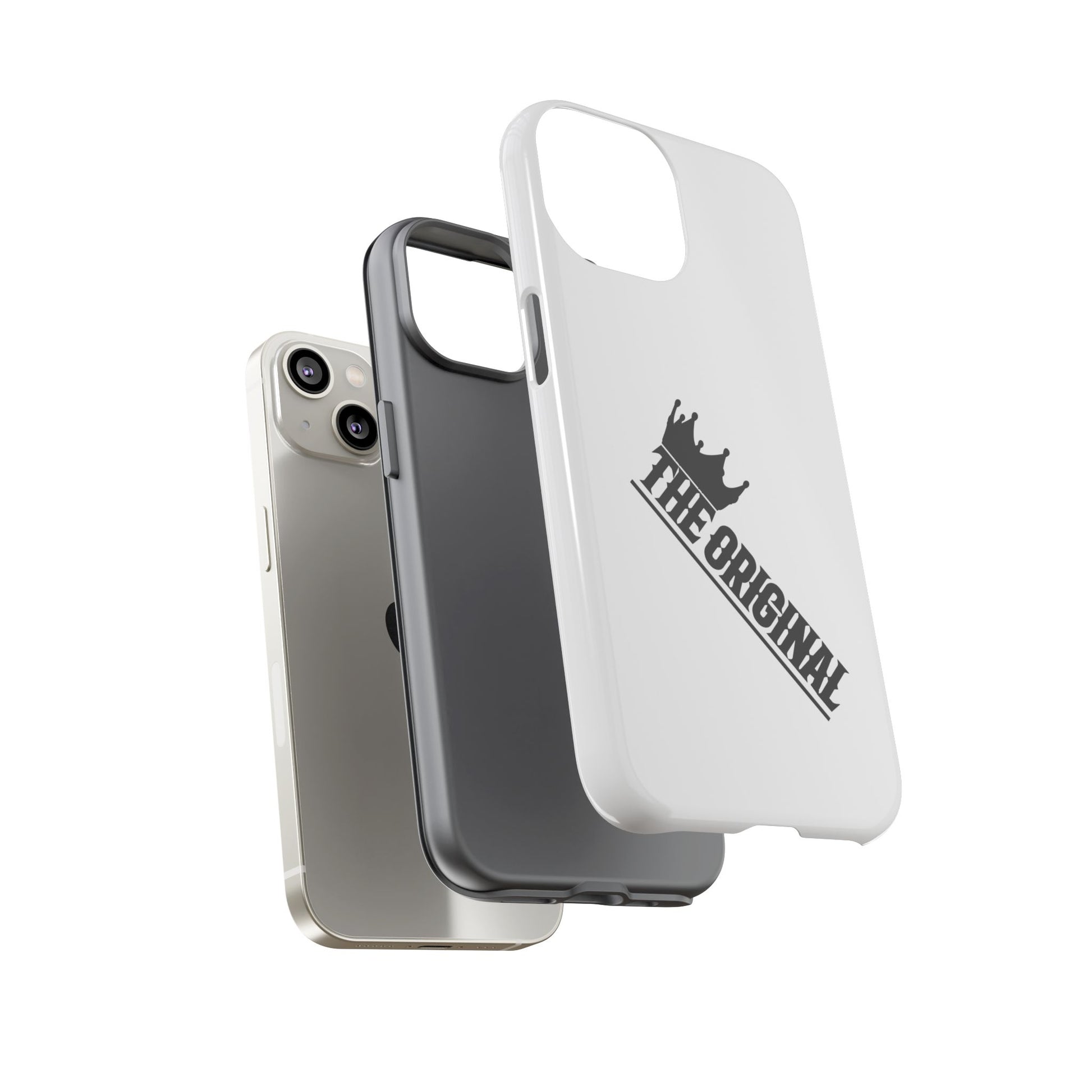 White Christian phone case with black The Original print – durable dual-layer protection with faith-based style