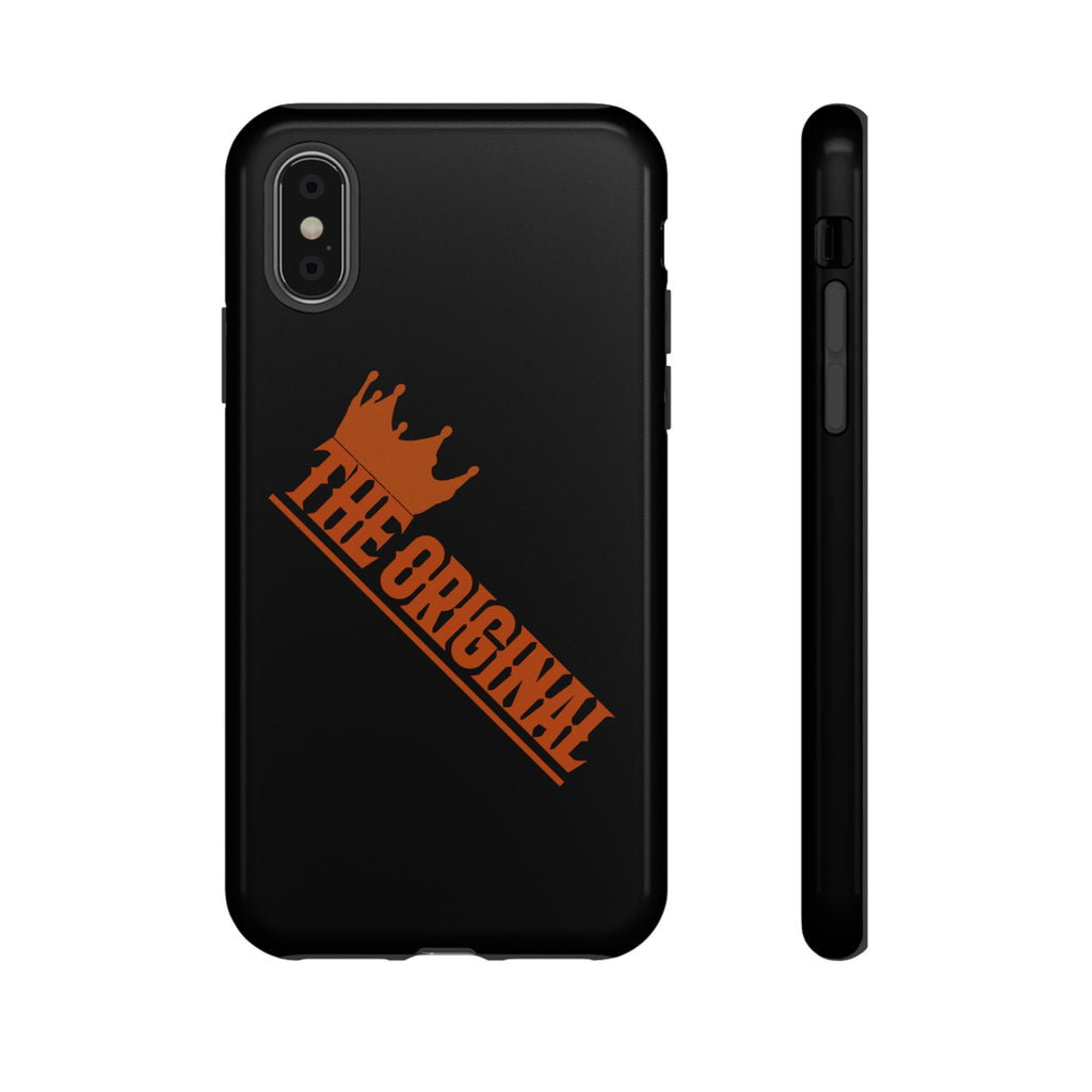 Black phone case with red THE ORIGINAL brand text – Christian streetwear style