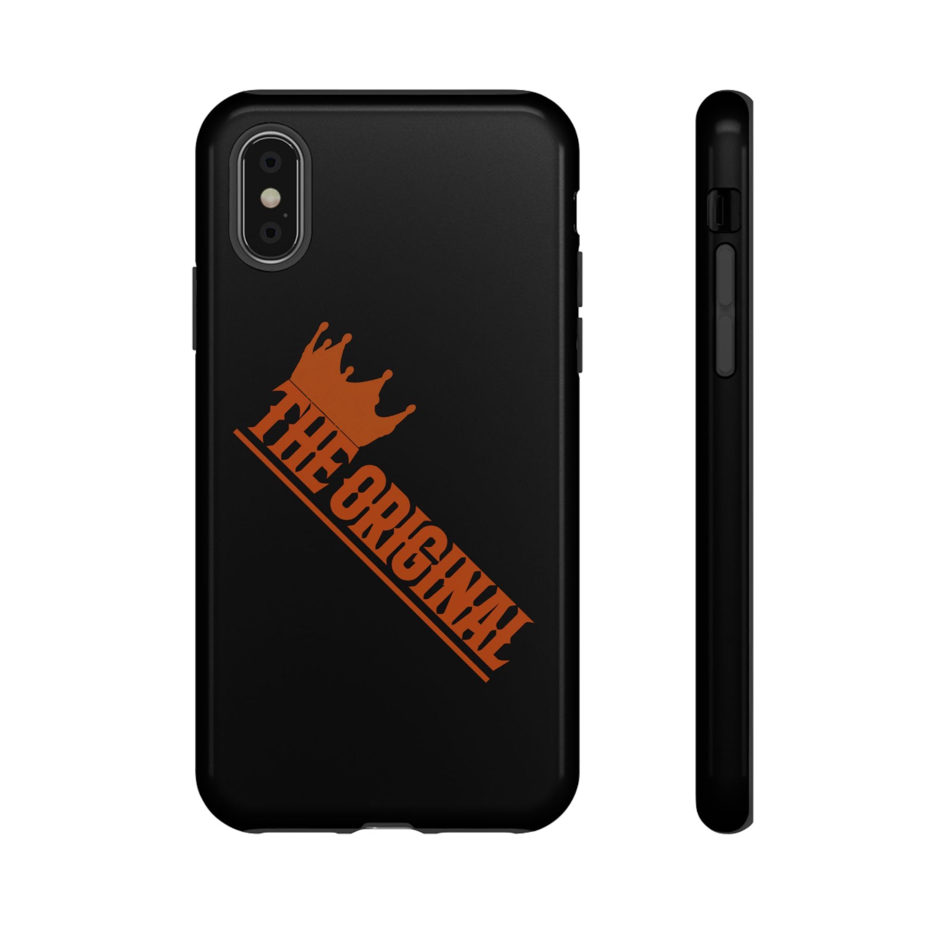 Black phone case with red THE ORIGINAL brand text – Christian streetwear style