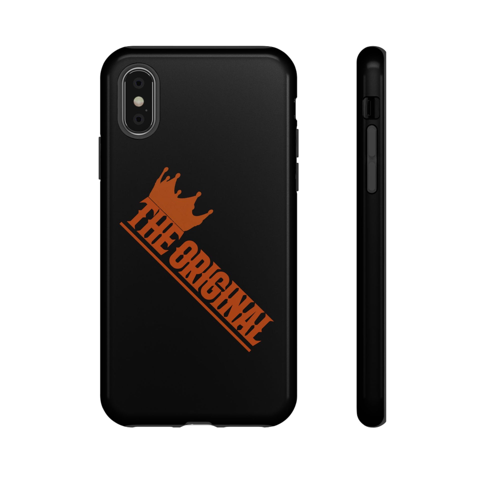 Black phone case with red THE ORIGINAL brand text – Christian streetwear style
