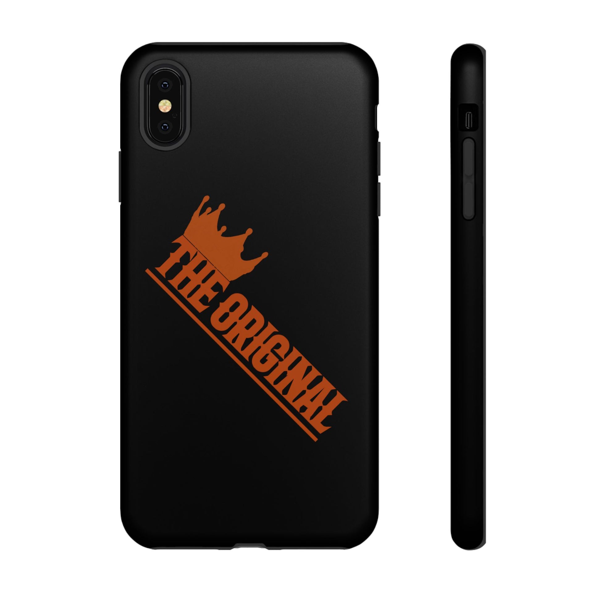 Black phone case with red THE ORIGINAL brand text – Christian streetwear style