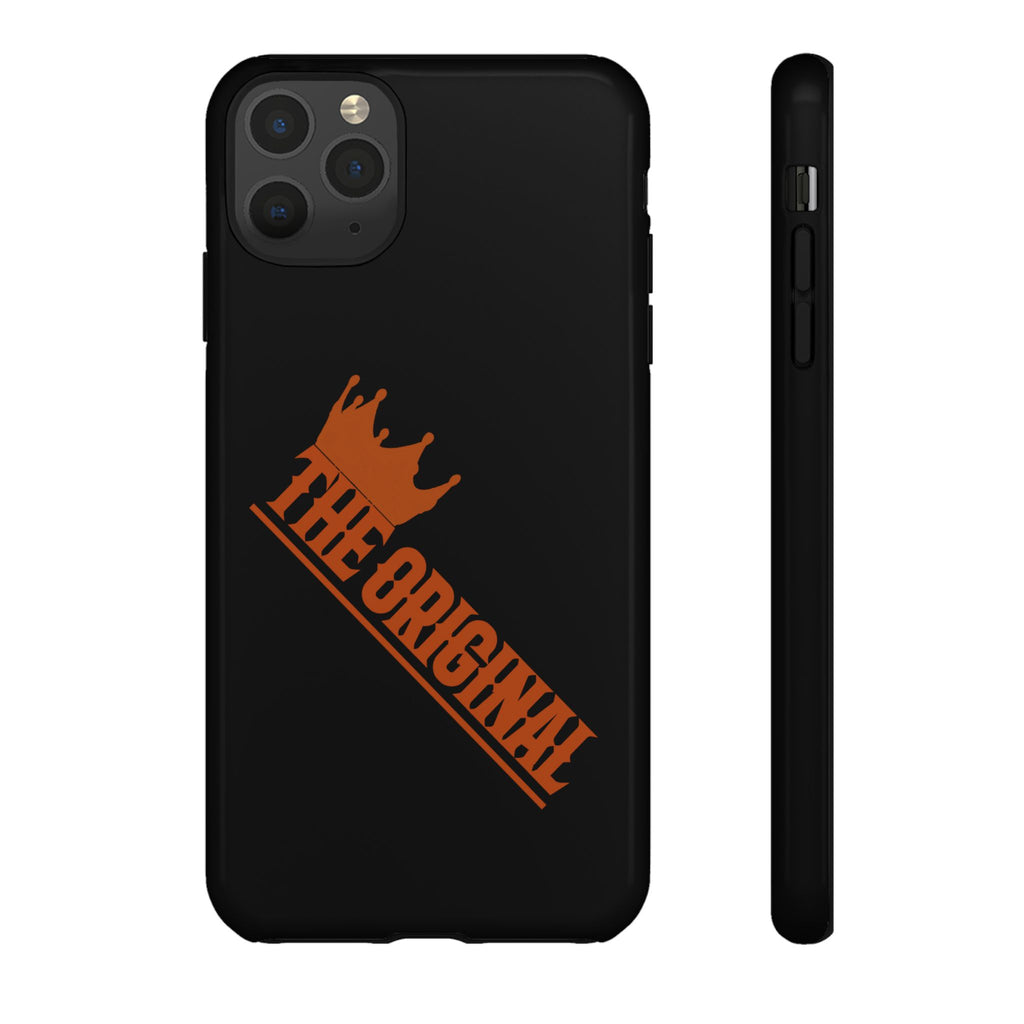 Black phone case with red THE ORIGINAL brand text – Christian streetwear style