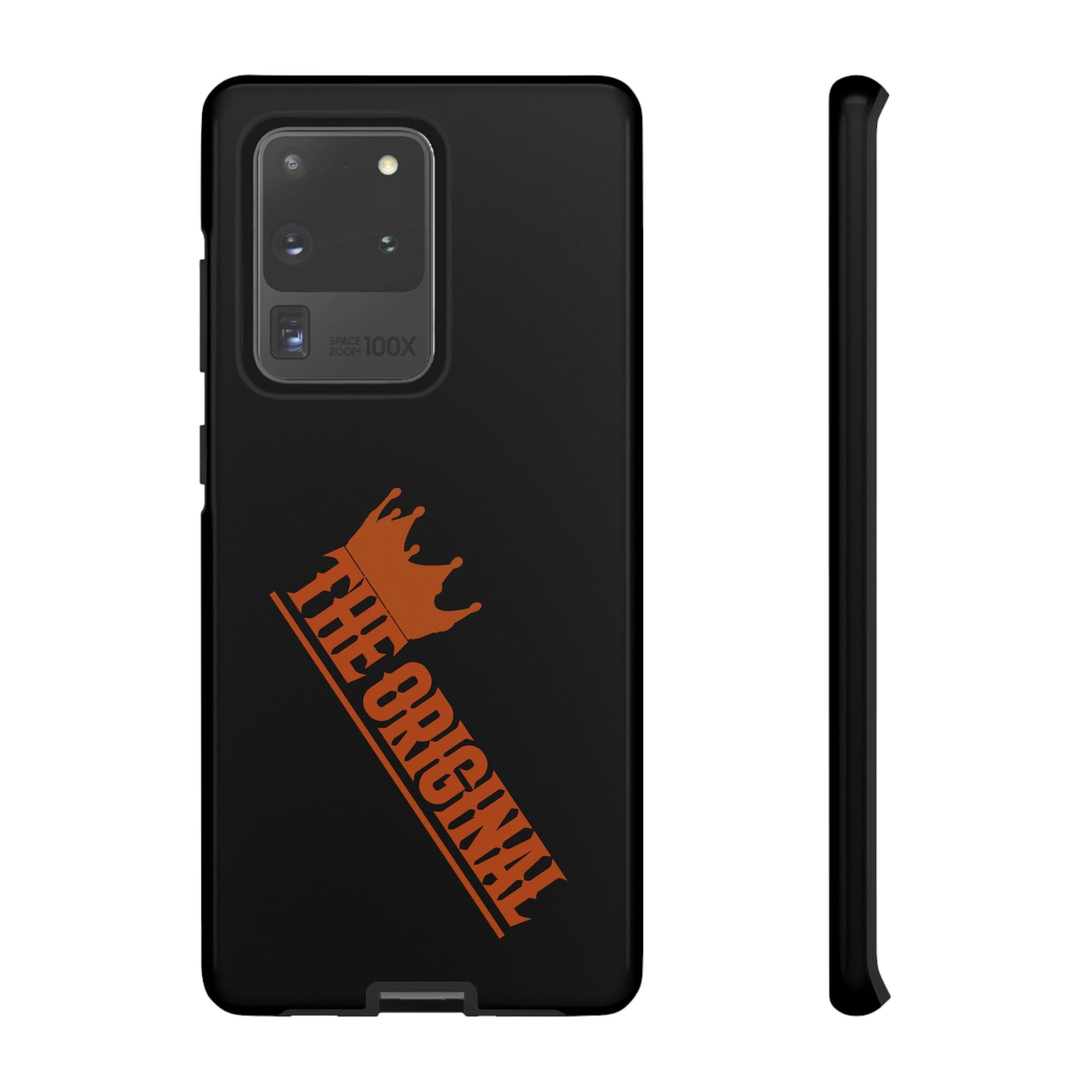 Black phone case with red THE ORIGINAL brand text – Christian streetwear style