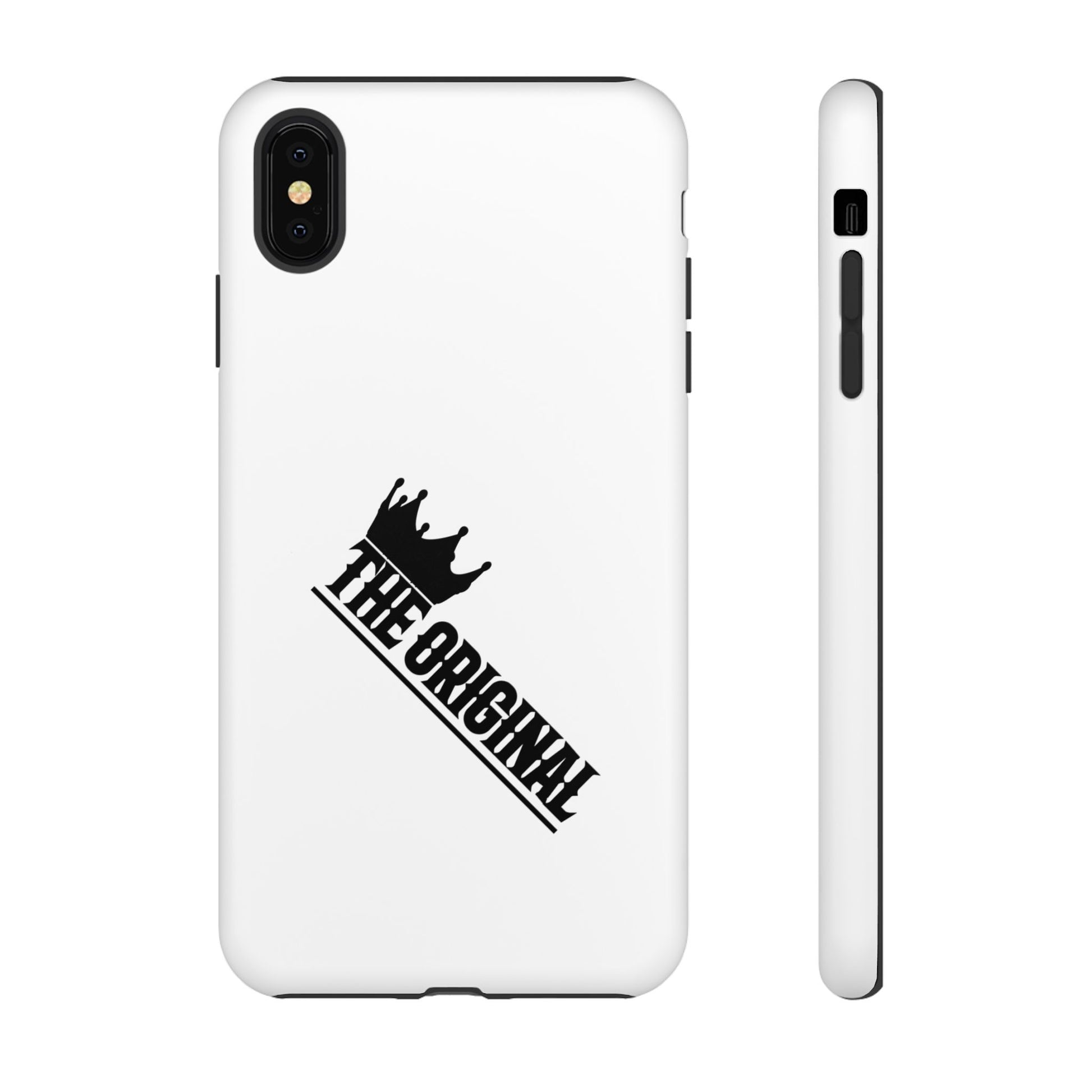 White Christian phone case with black The Original print – durable dual-layer protection with faith-based style