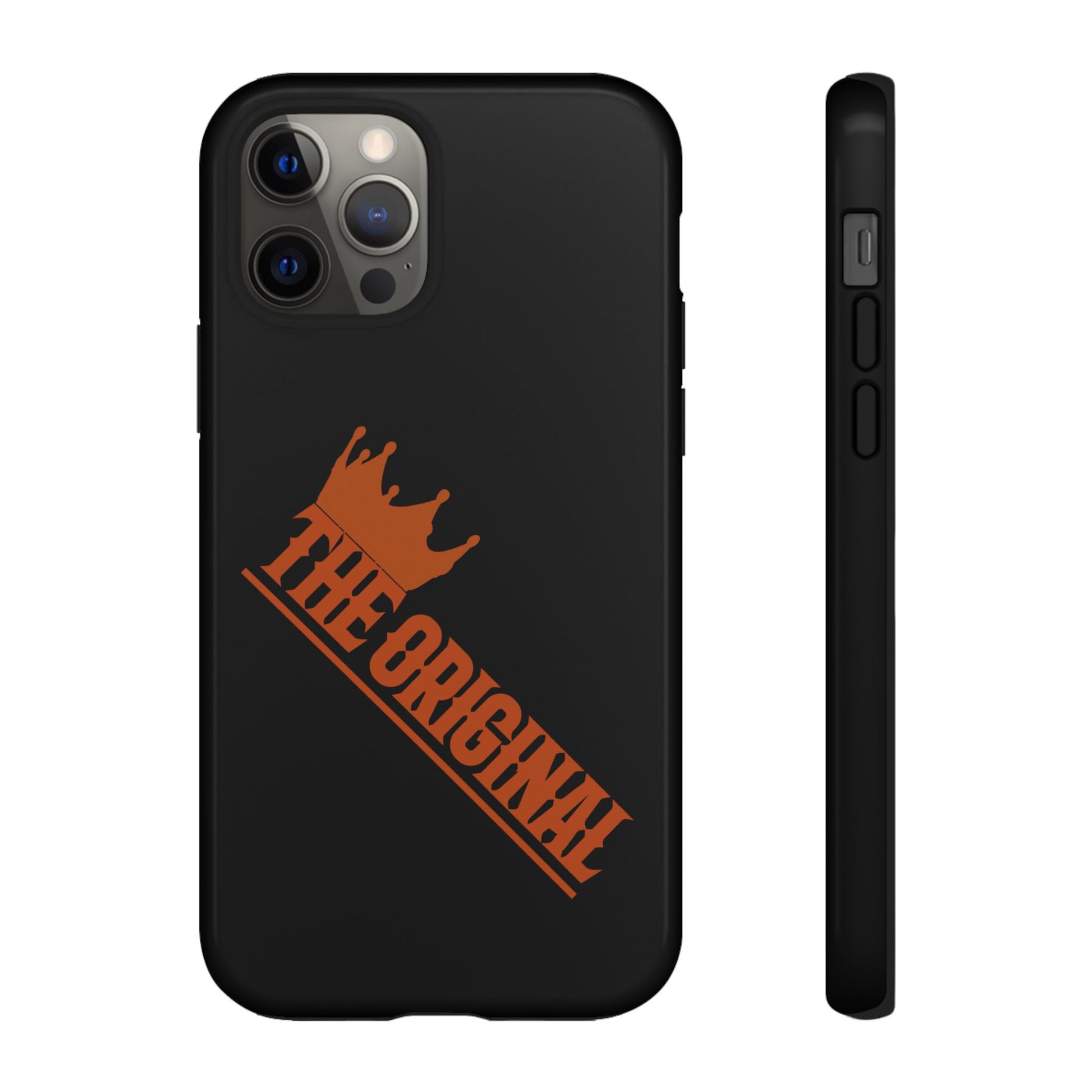 Black phone case with red THE ORIGINAL brand text – Christian streetwear style