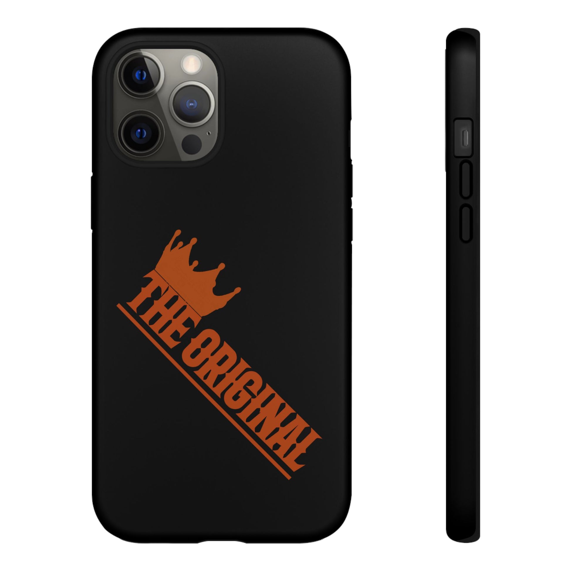 Black phone case with red THE ORIGINAL brand text – Christian streetwear style