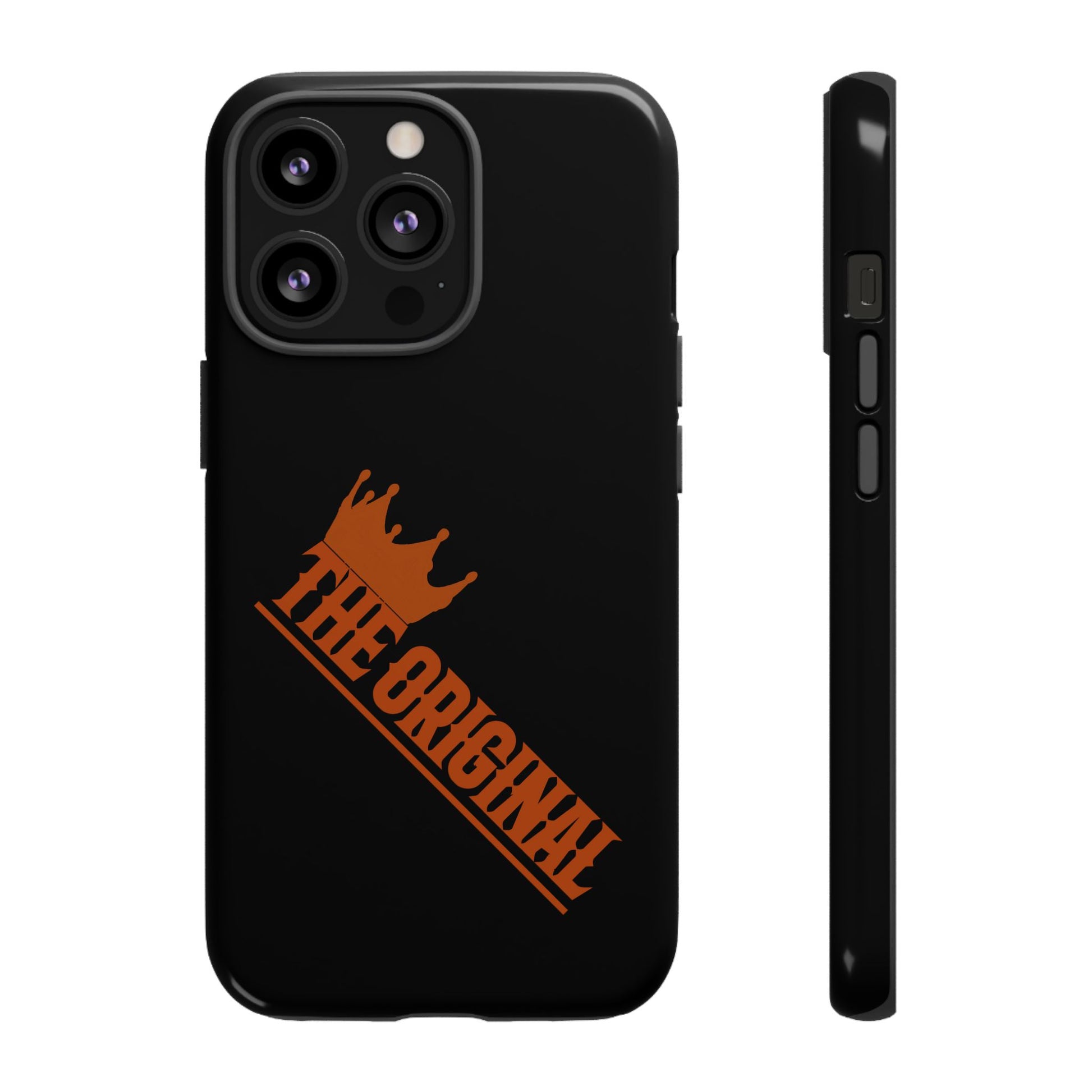 Black phone case with red THE ORIGINAL brand text – Christian streetwear style