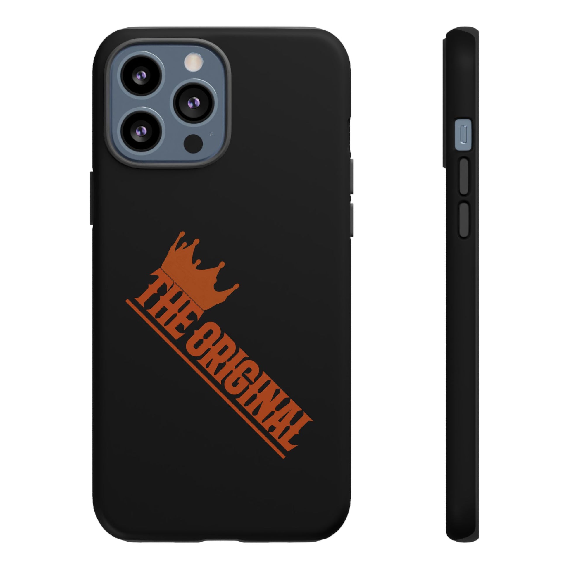 Black phone case with red THE ORIGINAL brand text – Christian streetwear style