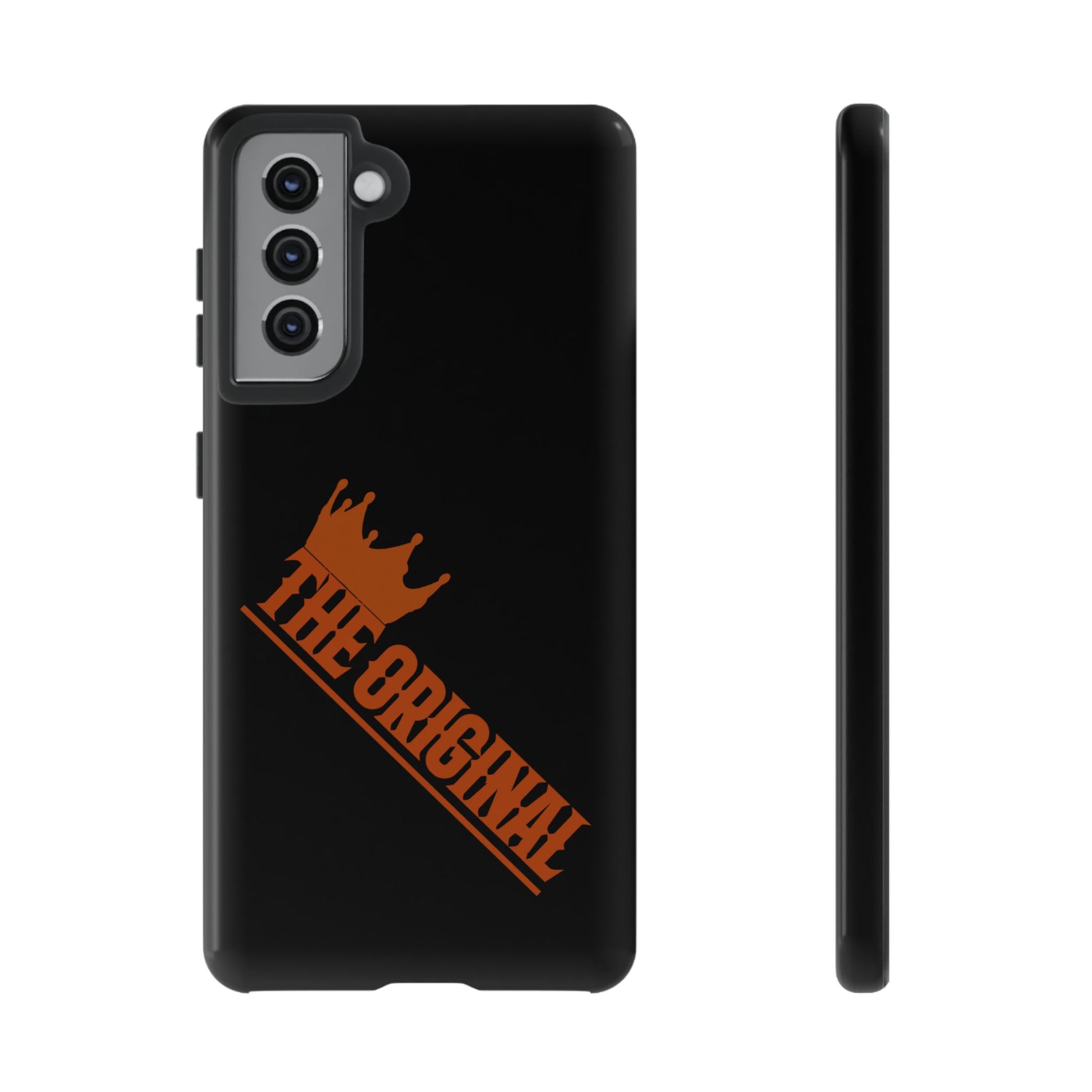 Black phone case with red THE ORIGINAL brand text – Christian streetwear style