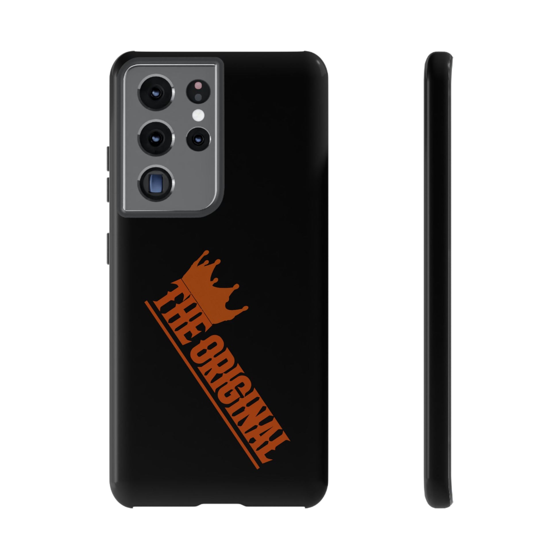 Black phone case with red THE ORIGINAL brand text – Christian streetwear style