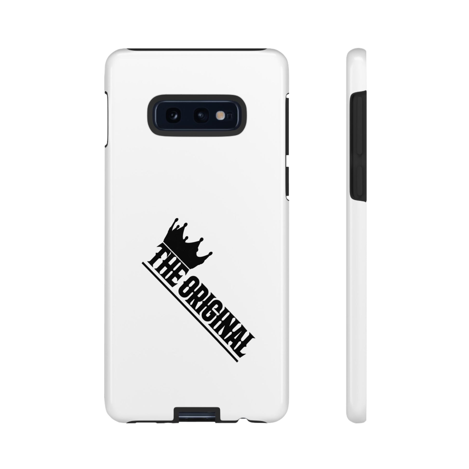 White Christian phone case with black The Original print – durable dual-layer protection with faith-based style