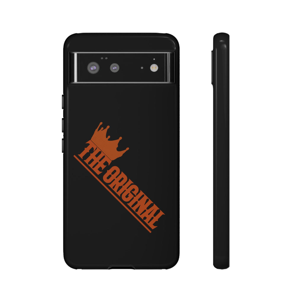 Black phone case with red THE ORIGINAL brand text – Christian streetwear style