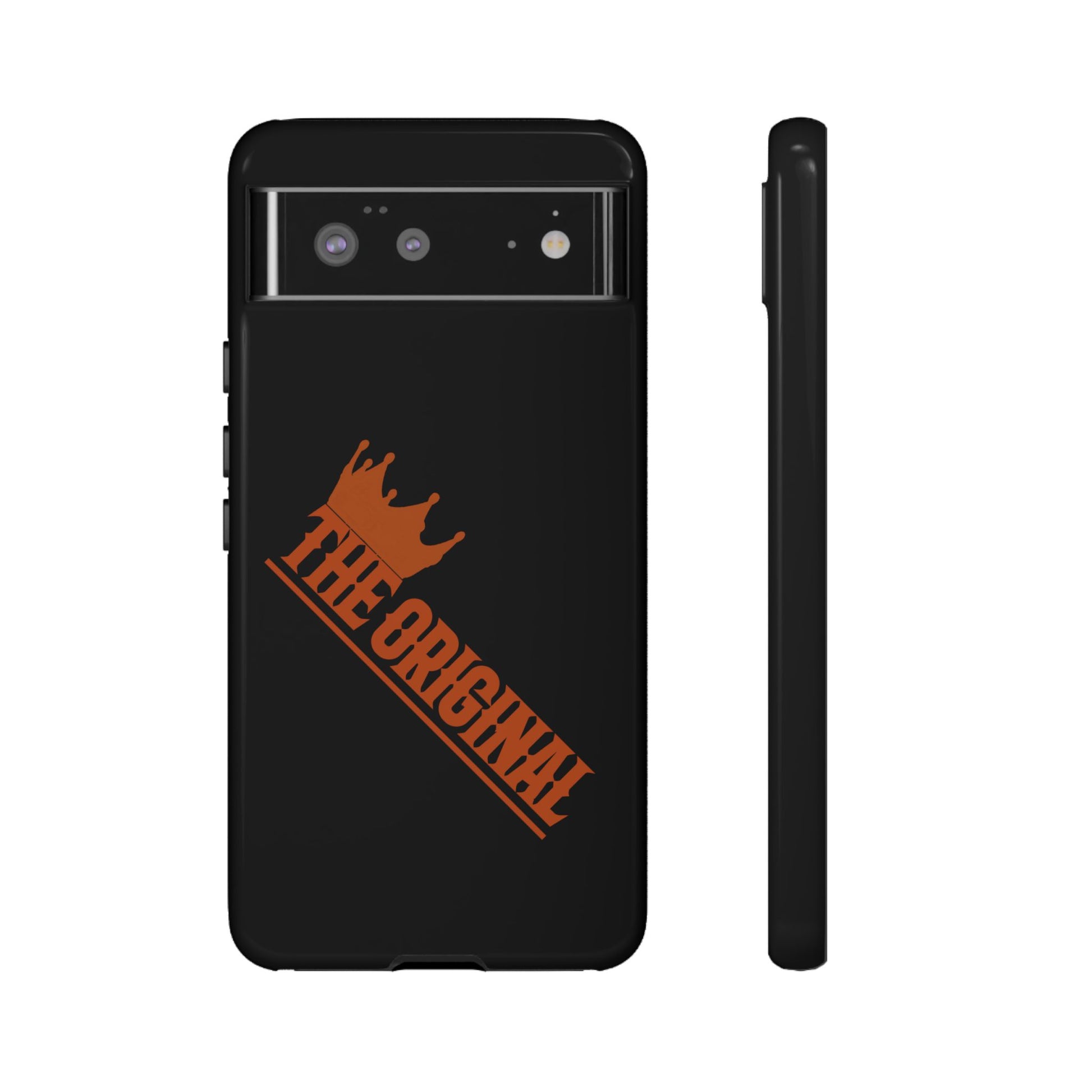 Black phone case with red THE ORIGINAL brand text – Christian streetwear style