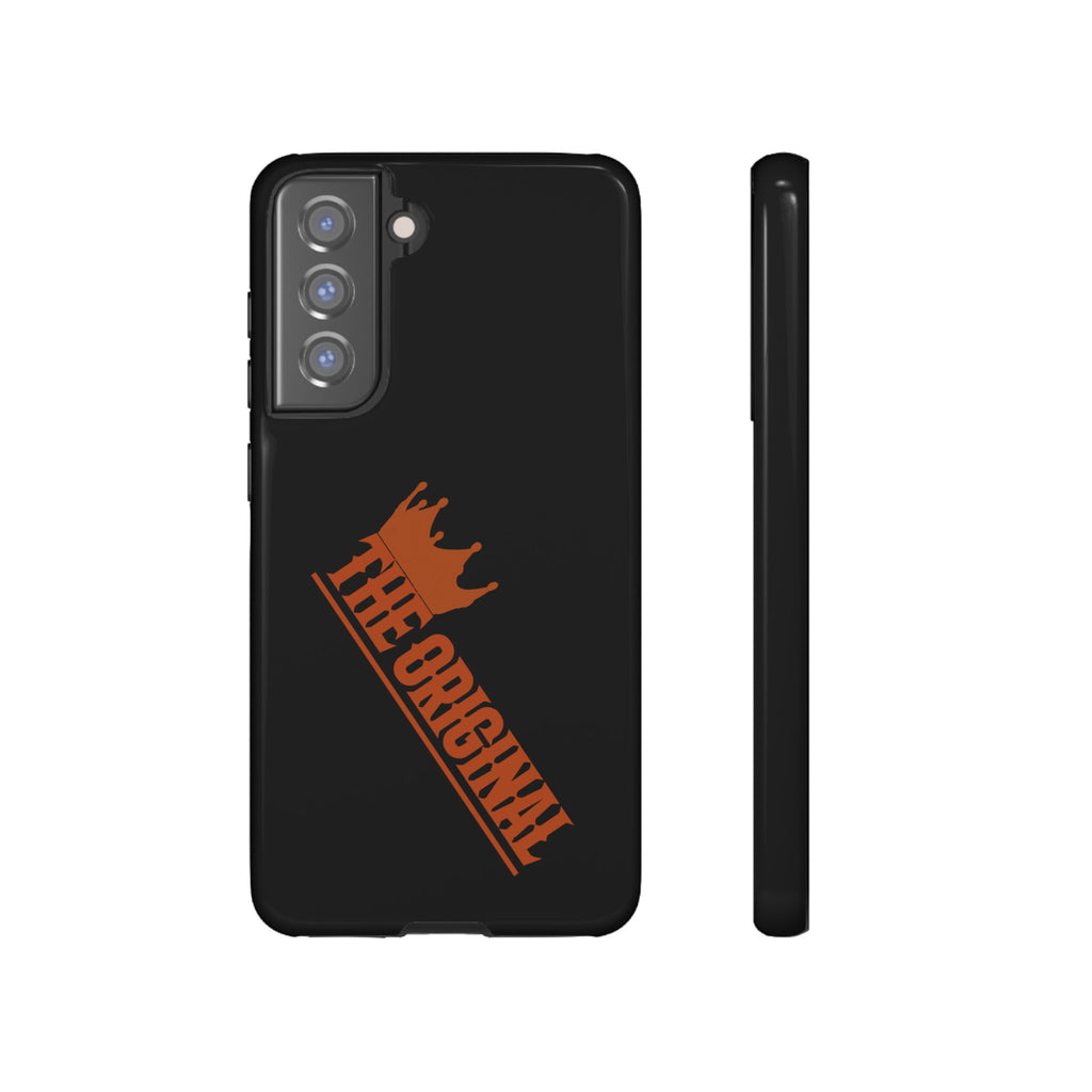 Black phone case with red THE ORIGINAL brand text – Christian streetwear style