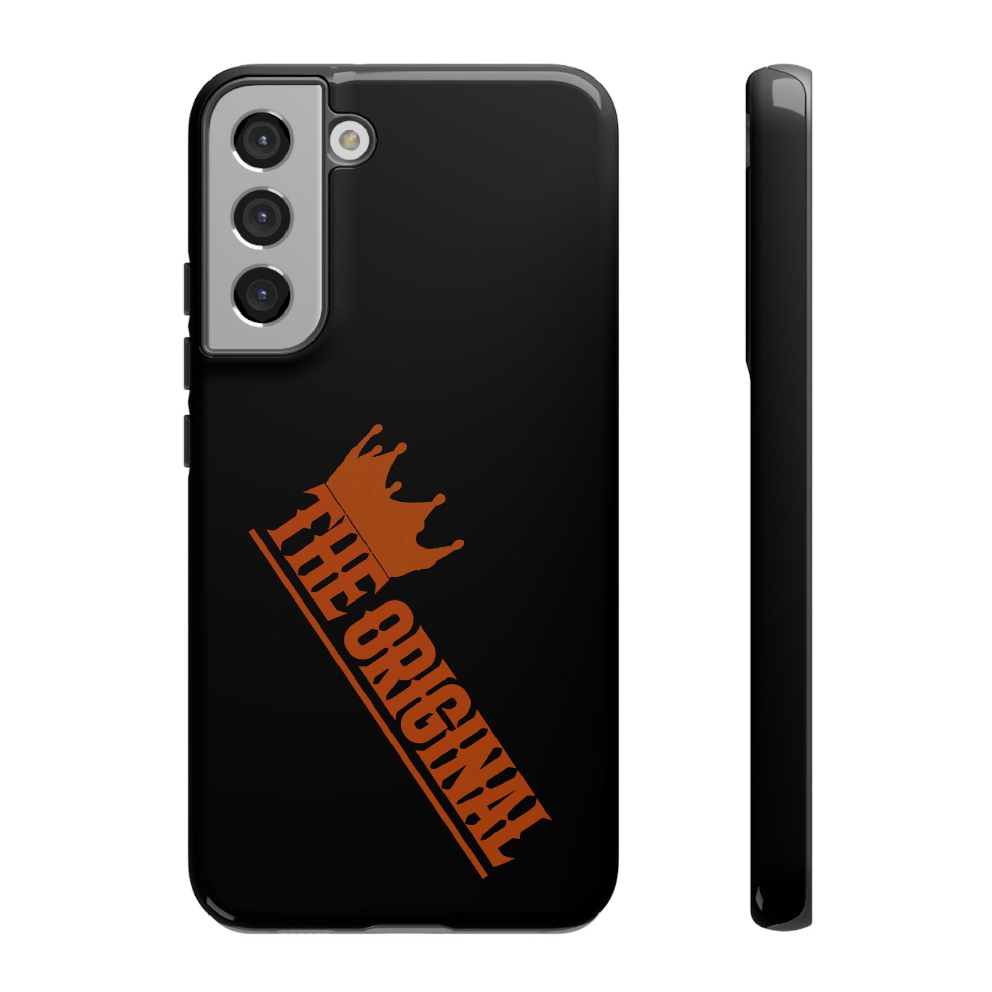 Black phone case with red THE ORIGINAL brand text – Christian streetwear style