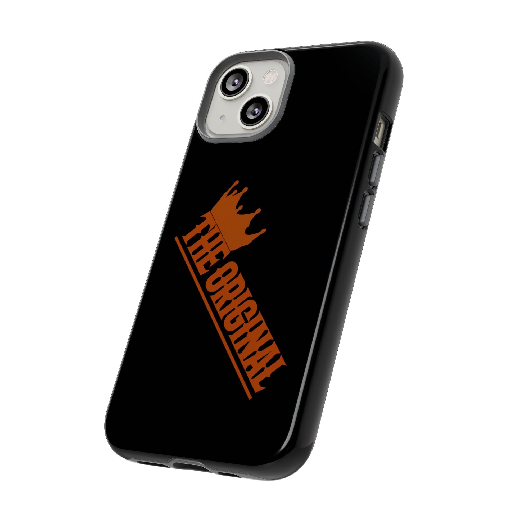 Black phone case with red THE ORIGINAL brand text – Christian streetwear style