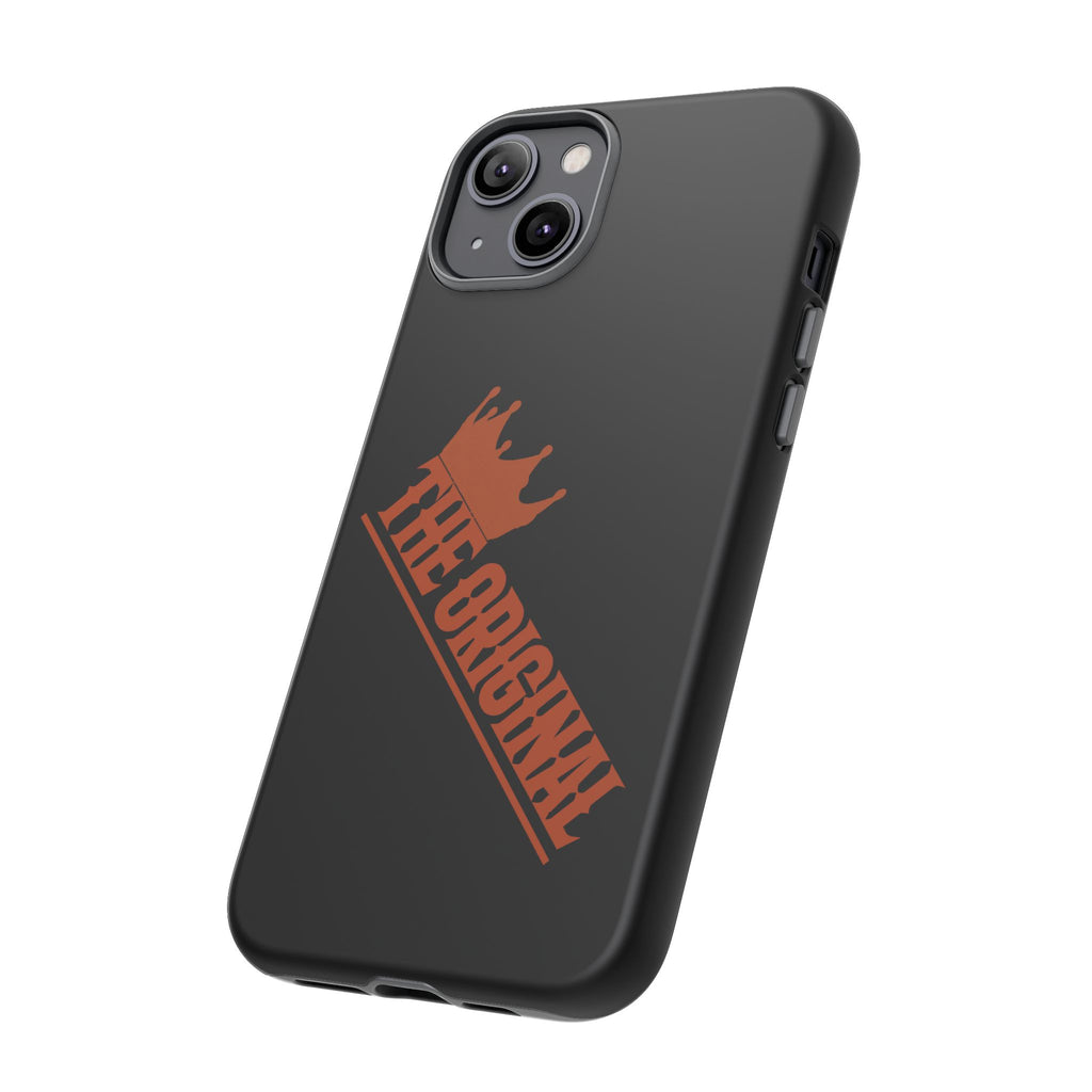 Black phone case with red THE ORIGINAL brand text – Christian streetwear style