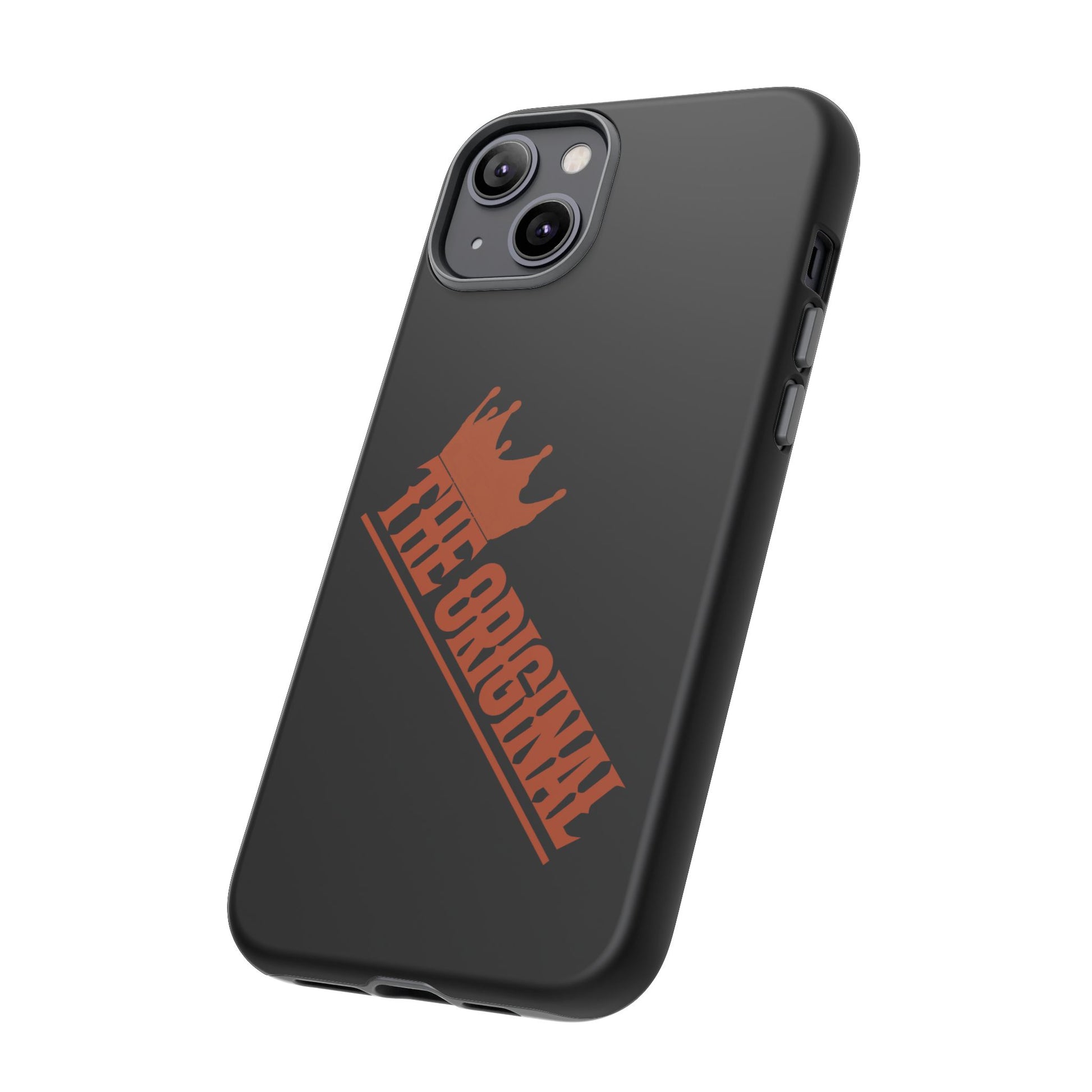 Black phone case with red THE ORIGINAL brand text – Christian streetwear style