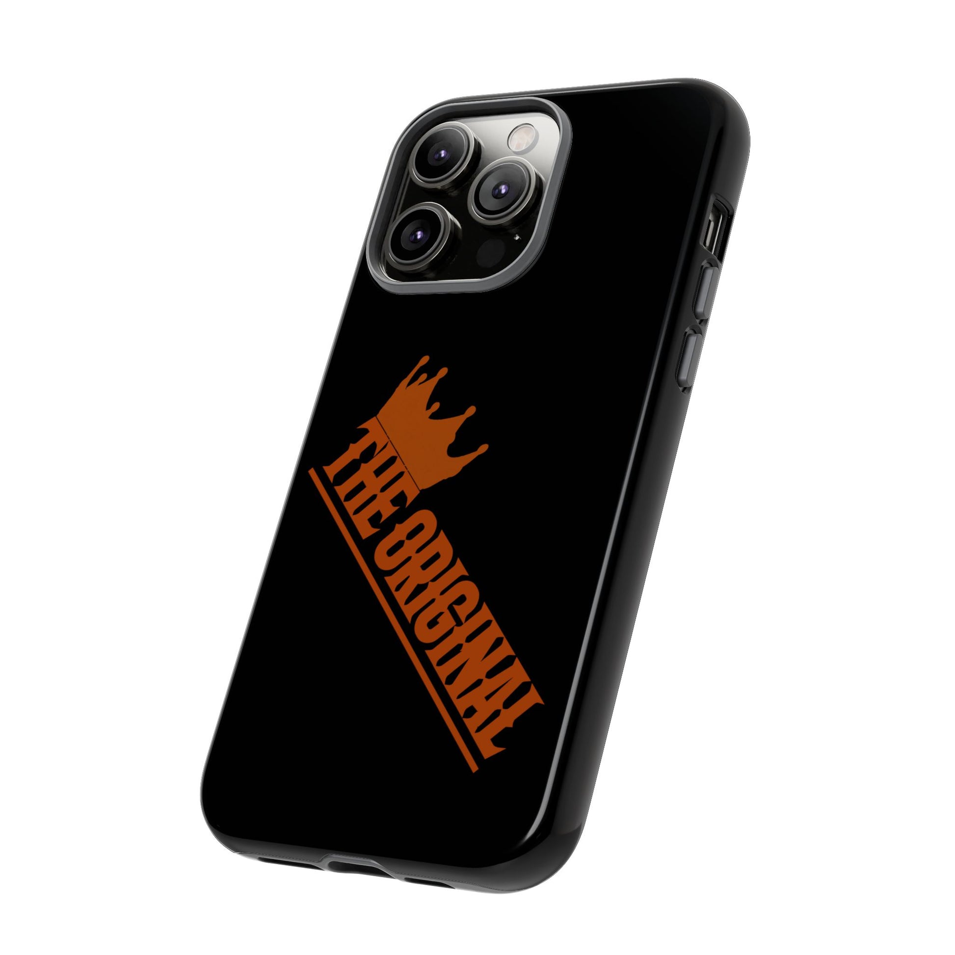 Black phone case with red THE ORIGINAL brand text – Christian streetwear style