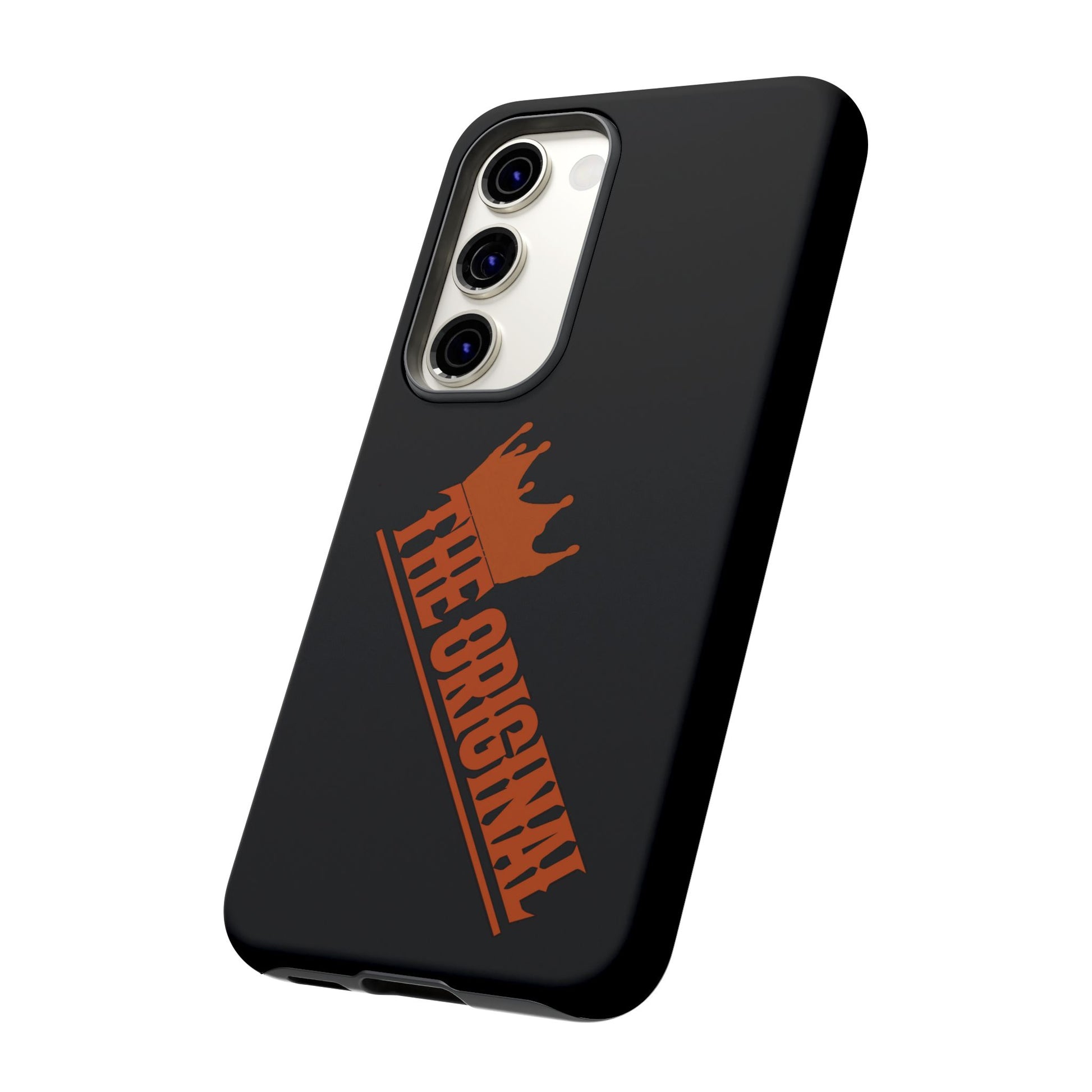Black phone case with red THE ORIGINAL brand text – Christian streetwear style