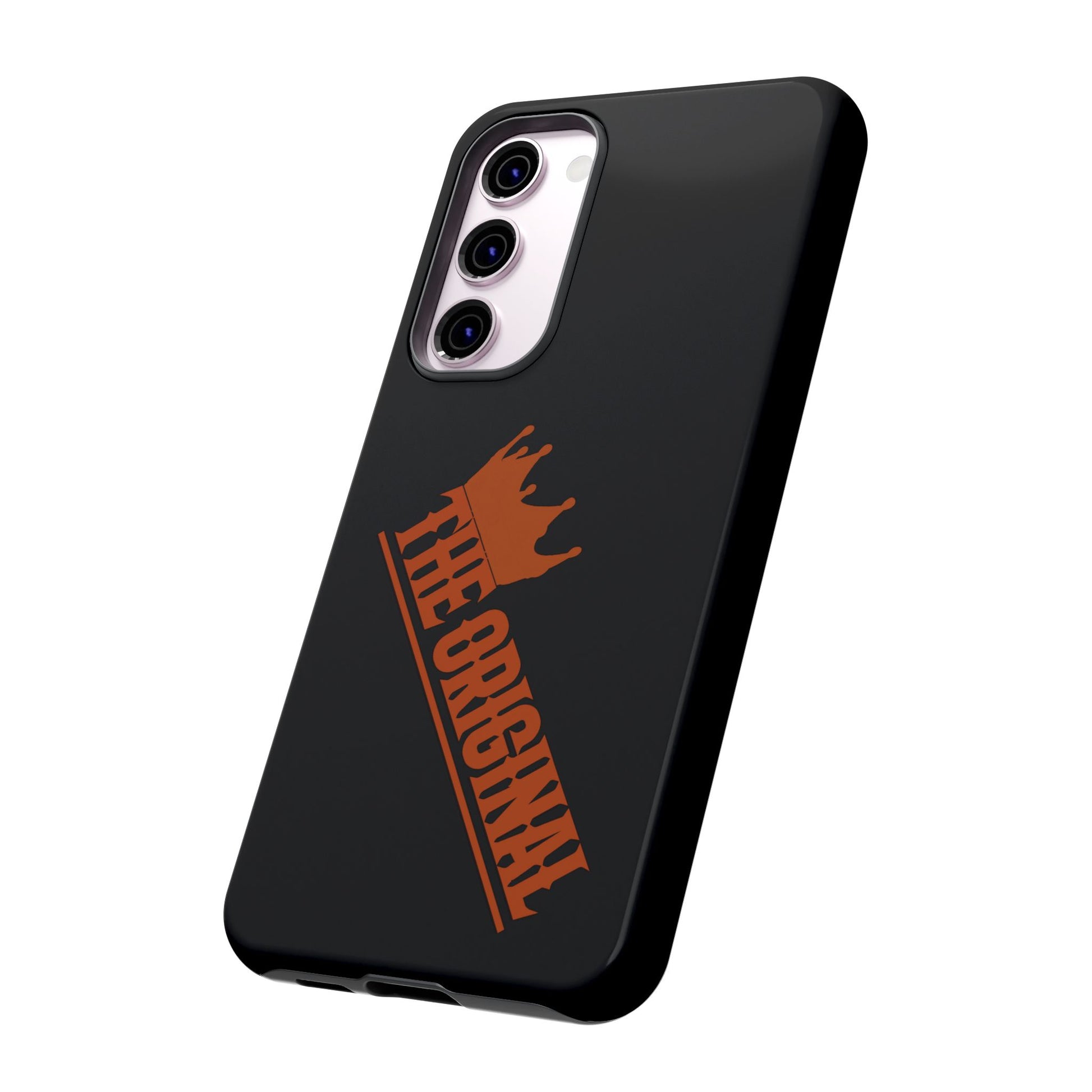 Black phone case with red THE ORIGINAL brand text – Christian streetwear style