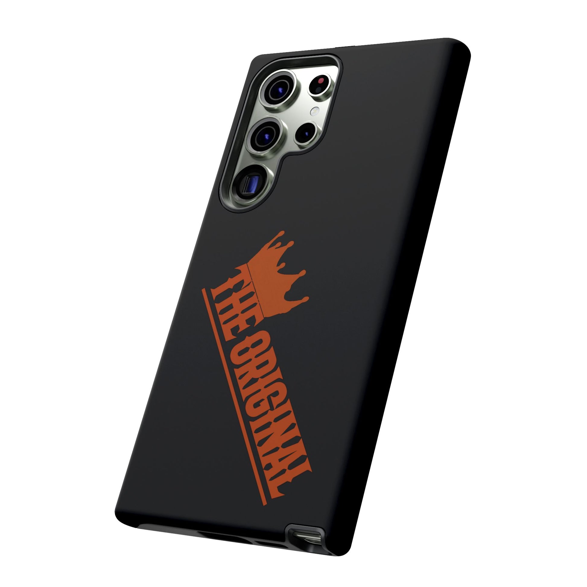 Black phone case with red THE ORIGINAL brand text – Christian streetwear style