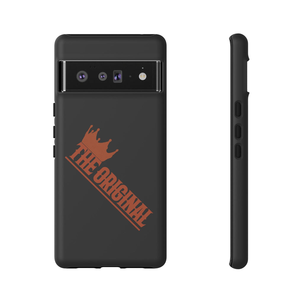 Black phone case with red THE ORIGINAL brand text – Christian streetwear style