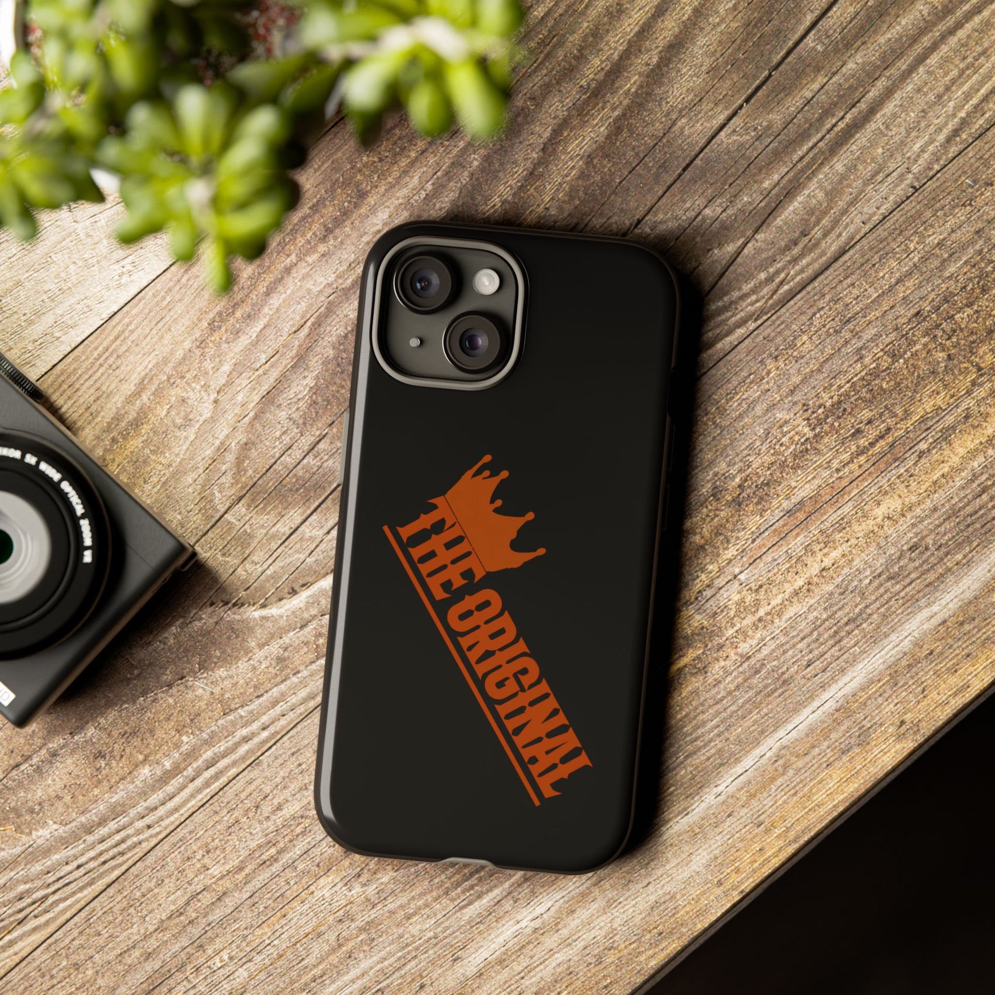Black phone case with red THE ORIGINAL brand text – Christian streetwear style