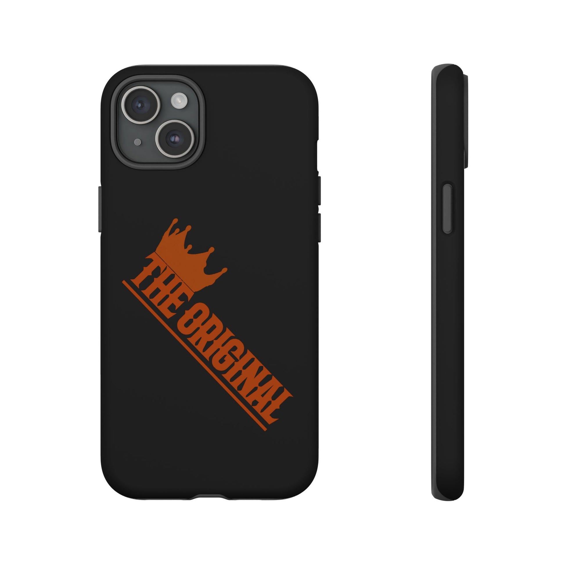 Black phone case with red THE ORIGINAL brand text – Christian streetwear style