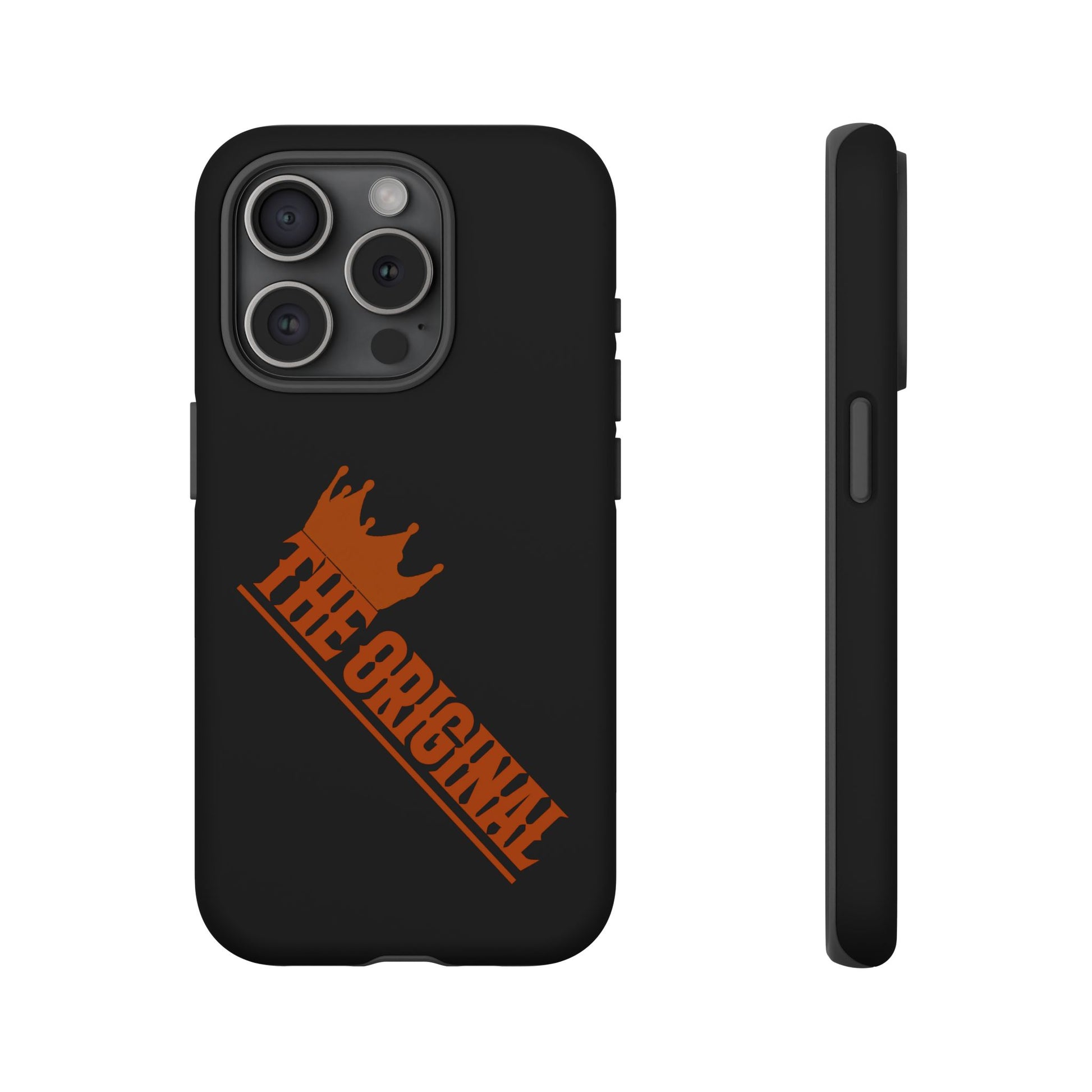 Black phone case with red THE ORIGINAL brand text – Christian streetwear style