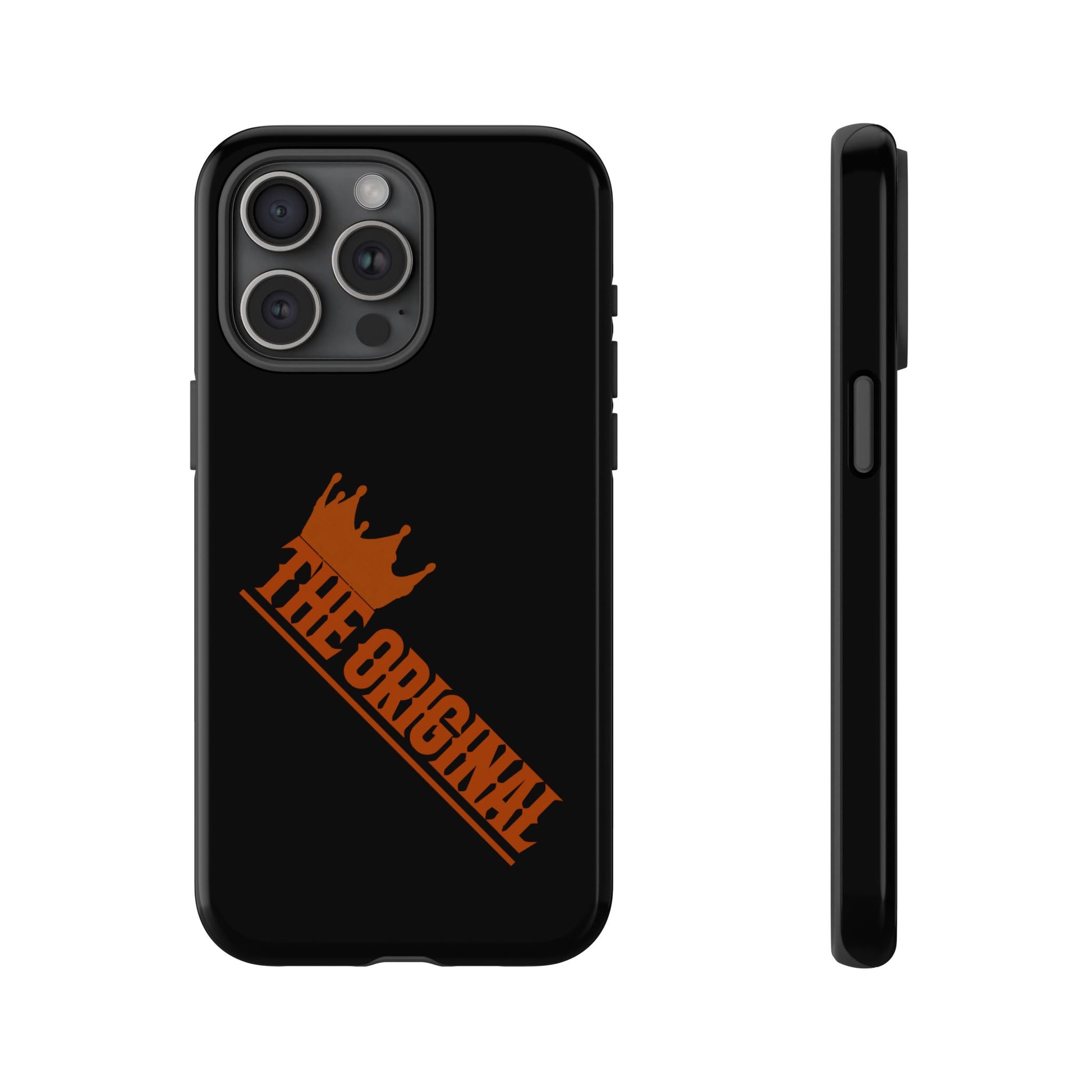 Black phone case with red THE ORIGINAL brand text – Christian streetwear style