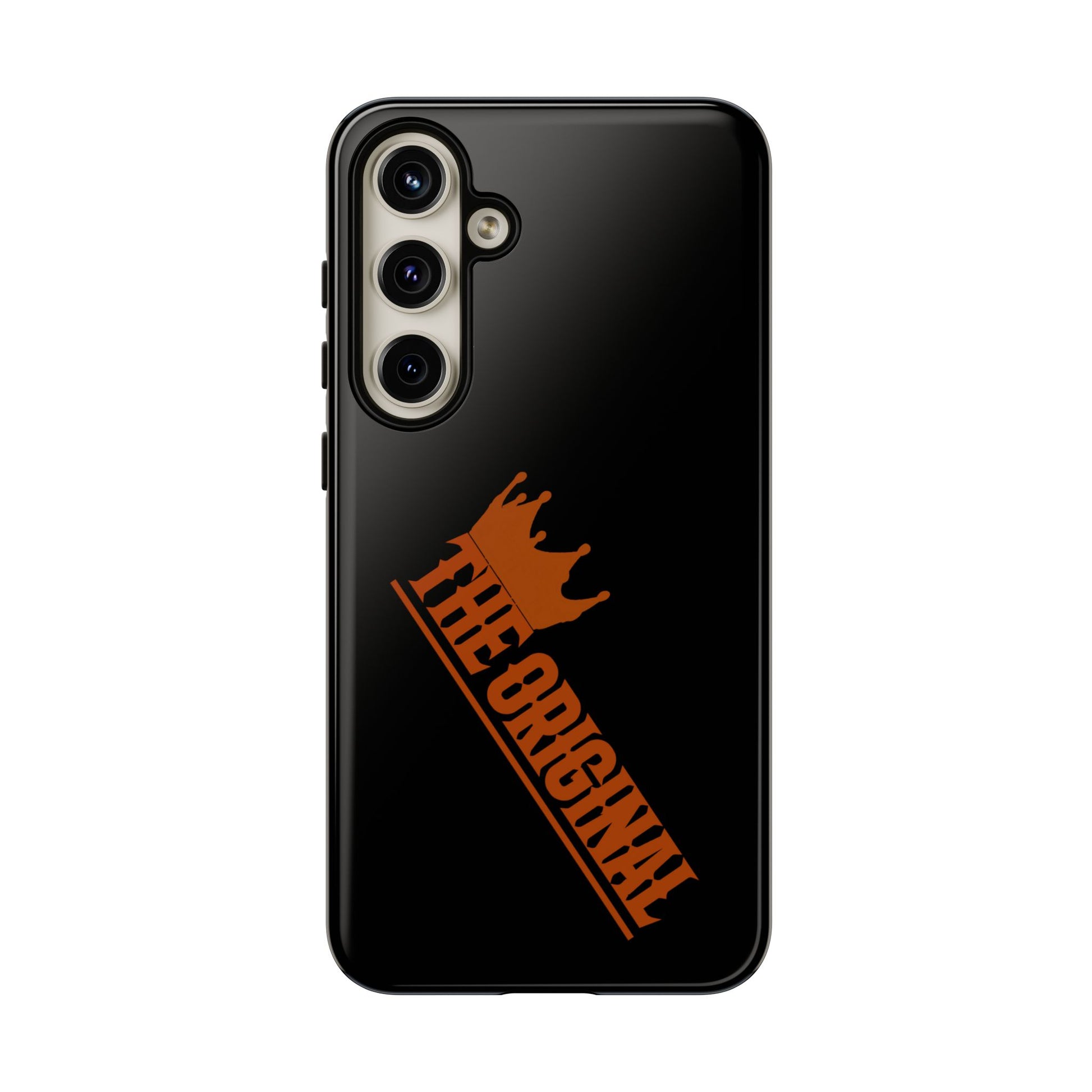 Black phone case with red THE ORIGINAL brand text – Christian streetwear style