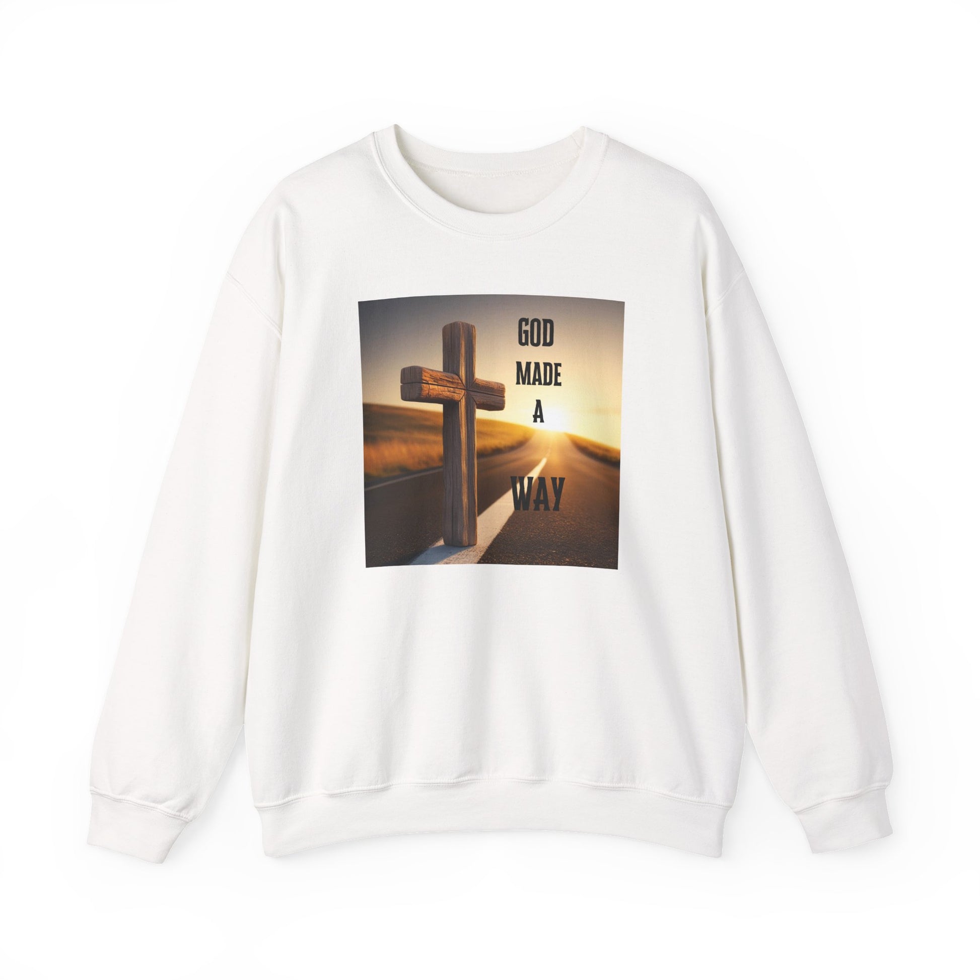 Faith-based unisex Gildan 18000  in white sweatshirt in cozy fit