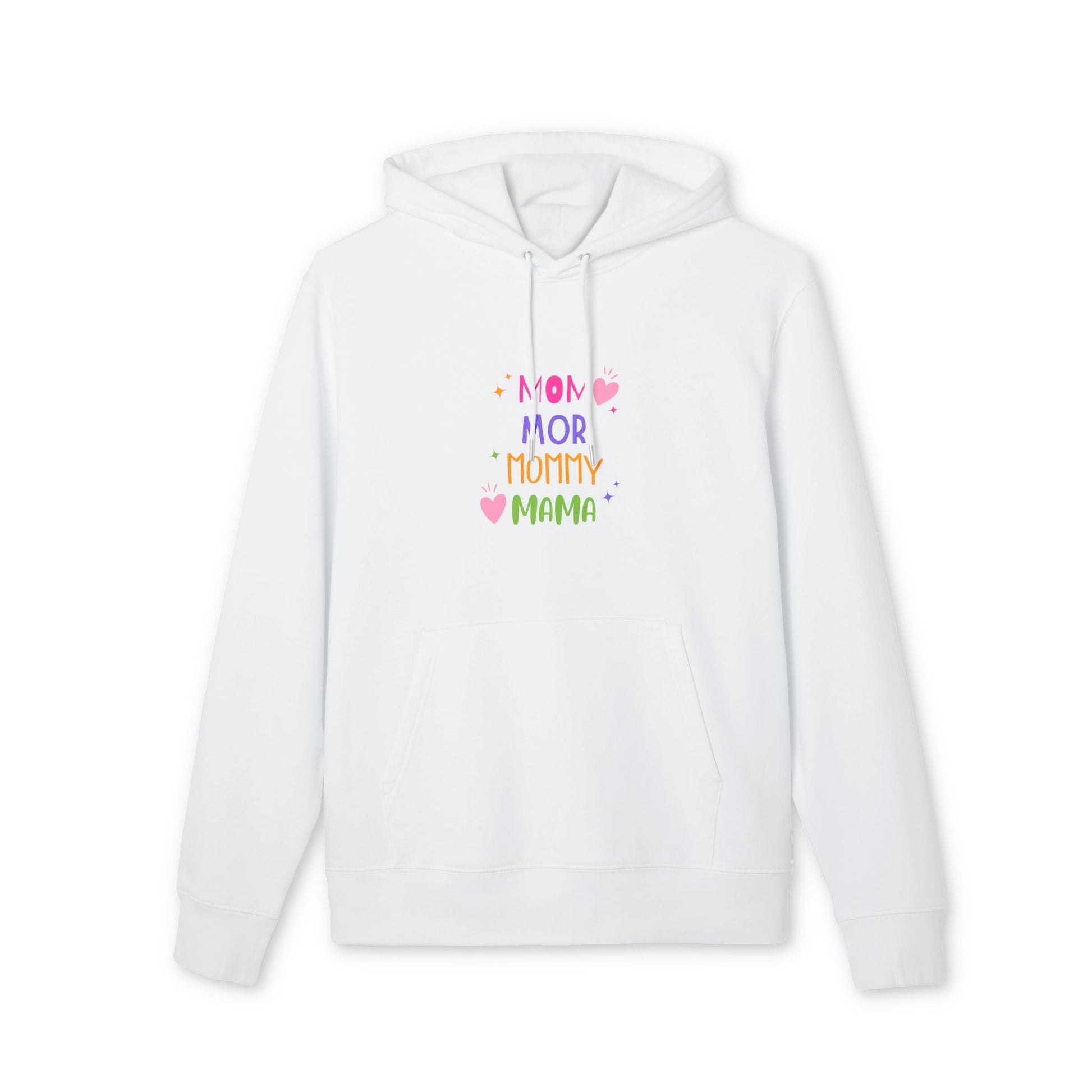White unisex Christian hoodie with “MOM” print on chest